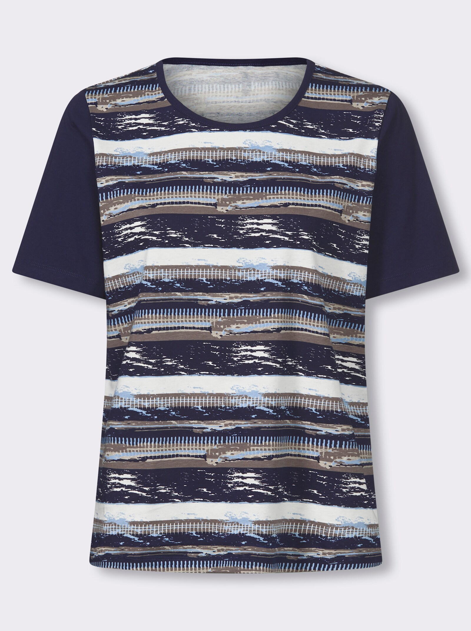 Kurzarmshirt im modischen Streifenmuster - marine-bedruckt