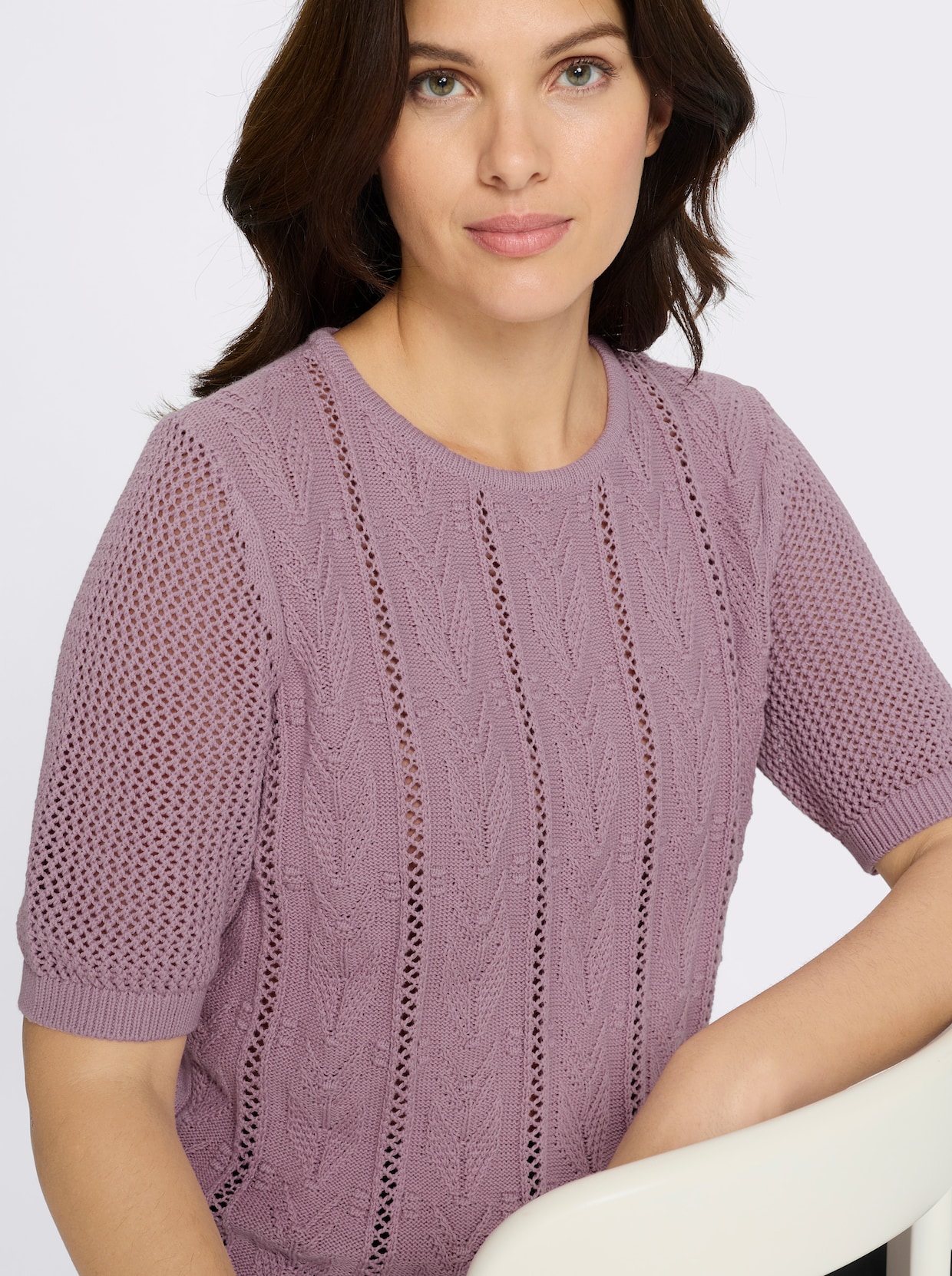 Ajourpullover aus reiner Baumwolle - mauve