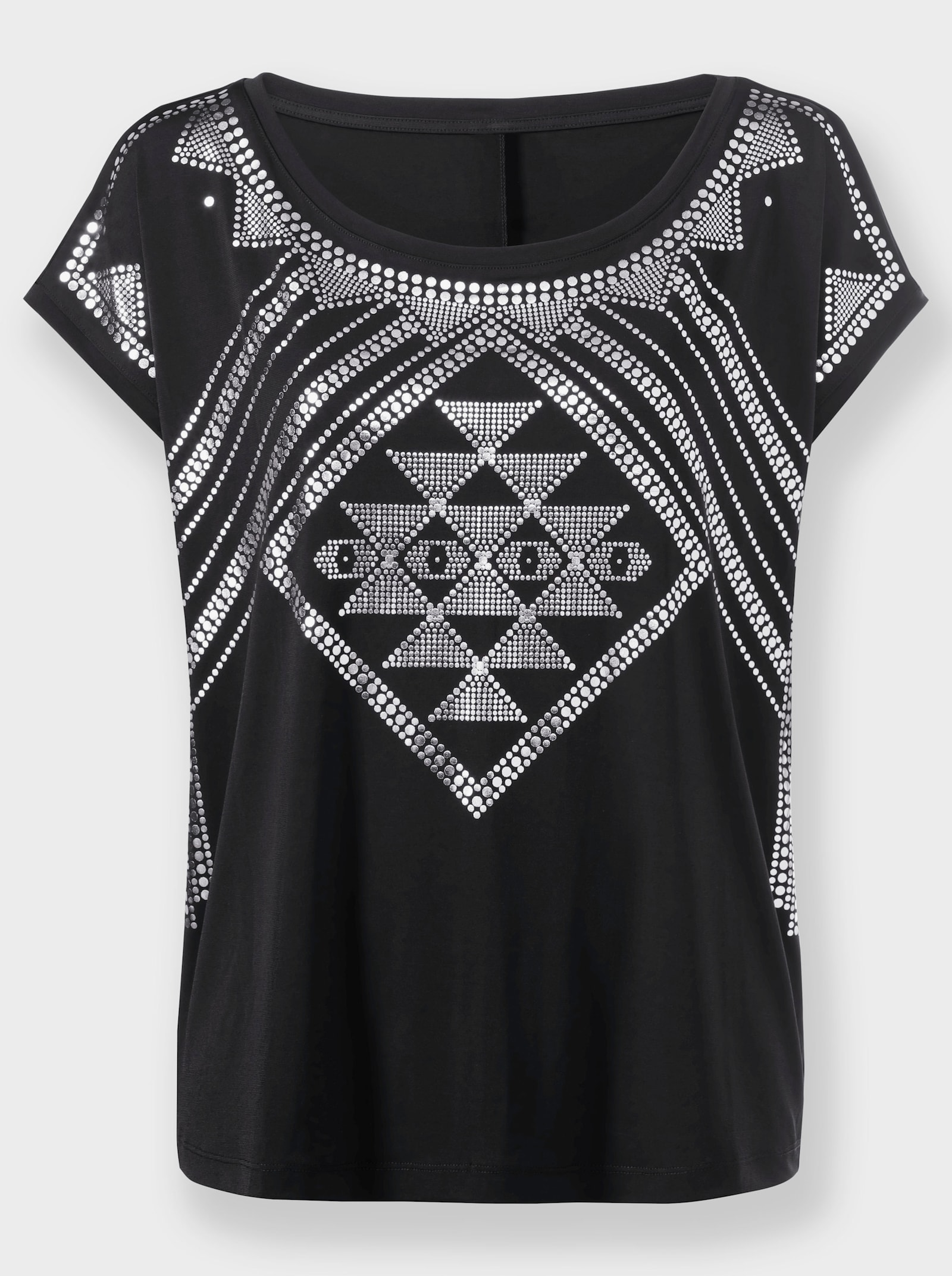 Kurzarmshirt mit silberfarbenem Druck - schwarz-silberfarben-bedruckt