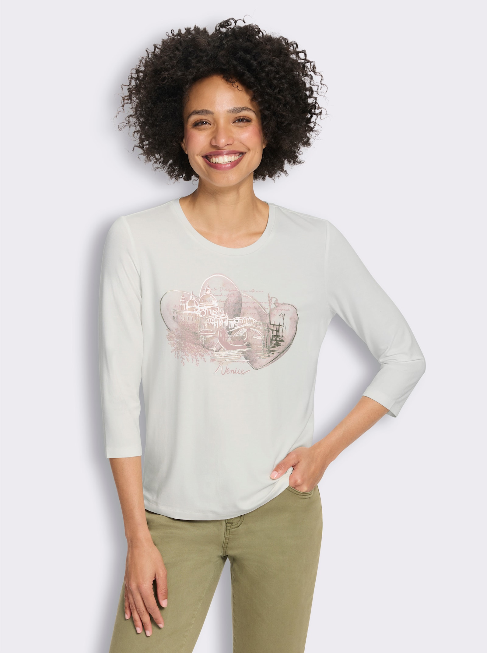 heine 3/4-Arm-Shirt mit Frontprint - ecru