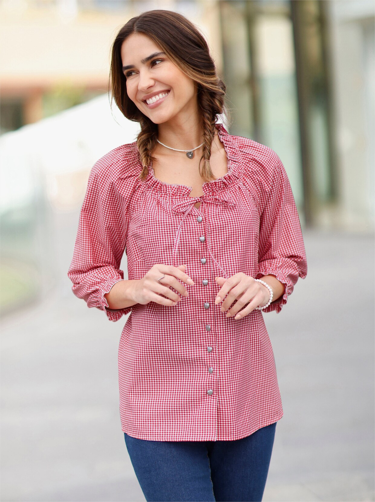 Folkloreblouse - rood/wit geruit