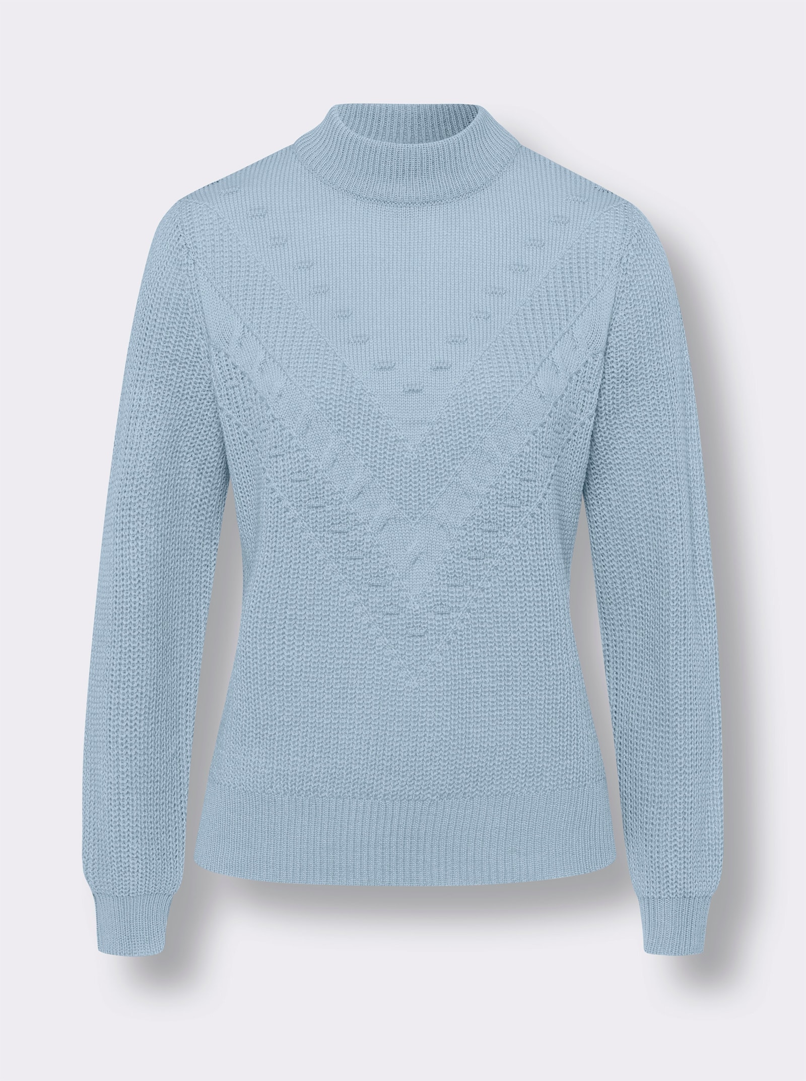 Pullover met opstaande kraag en breipatroon voor - lichtblauw