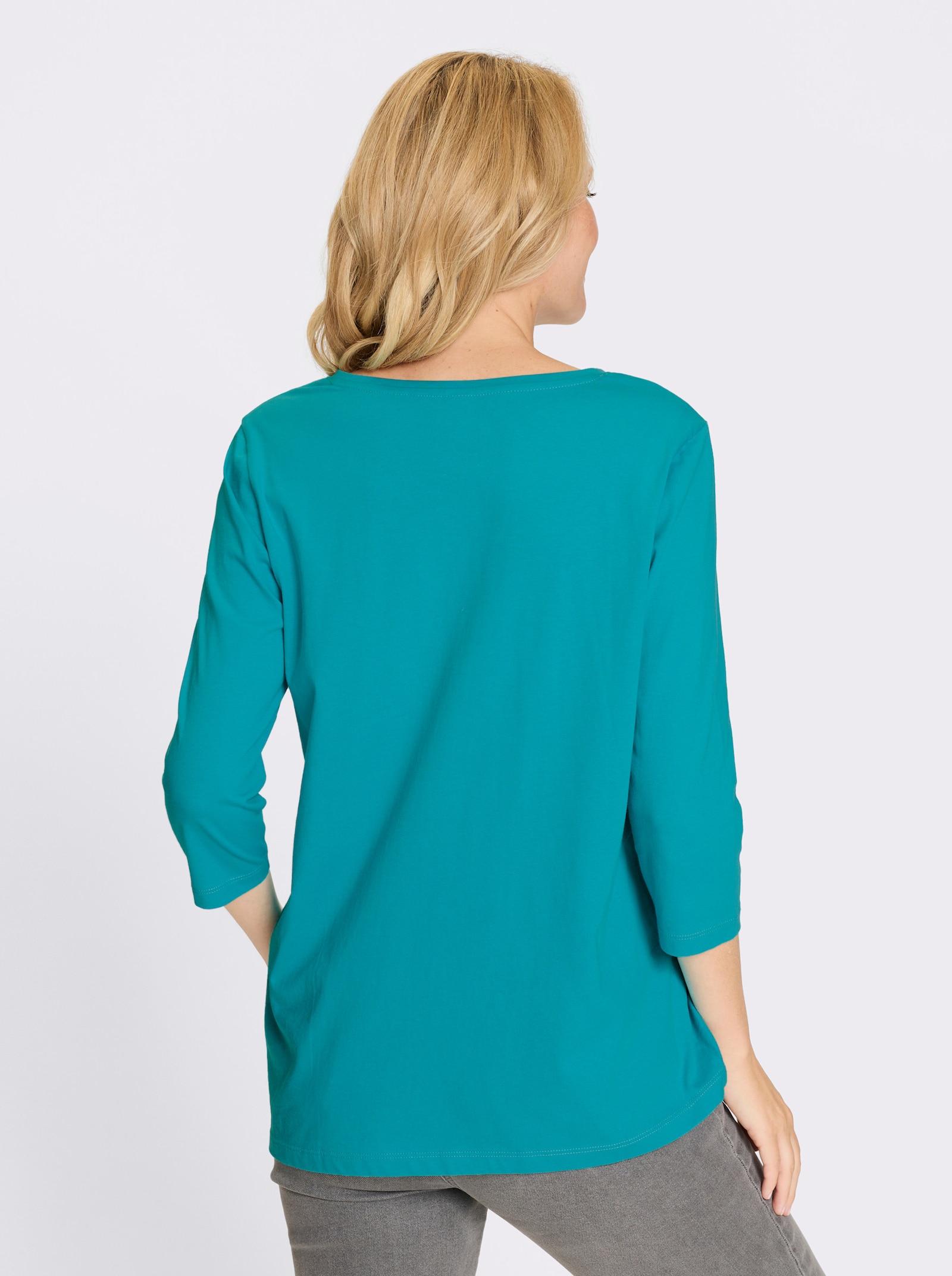 Longshirt mit asymmetrischem Saum - türkis