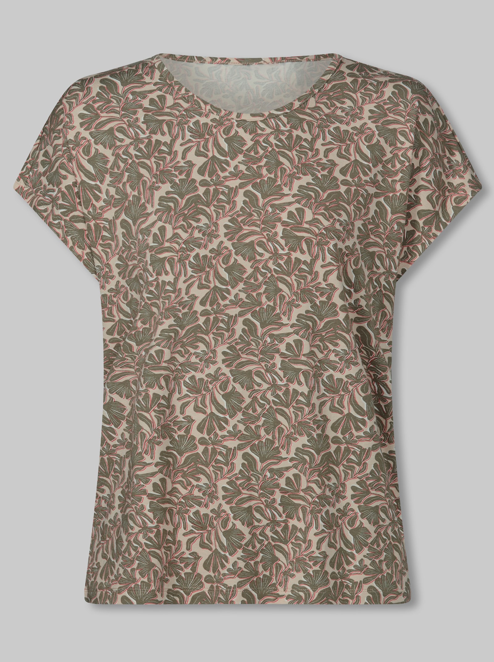 heine Kurzarmshirt mit Blätter-Print - khaki-sand-bedruckt