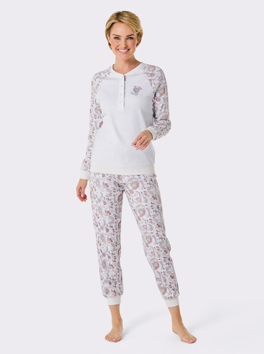wäschepur Schlafanzug - weiß-hellgrau-bedruckt
