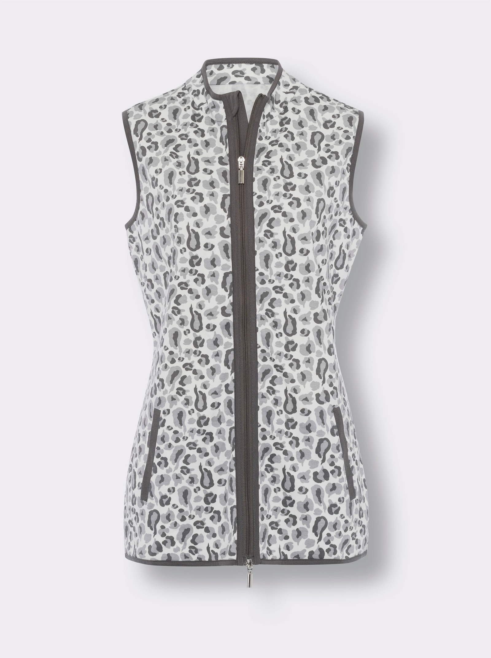 Sweatshirtväst i interlocktrikå - ecru-antracit, med tryck