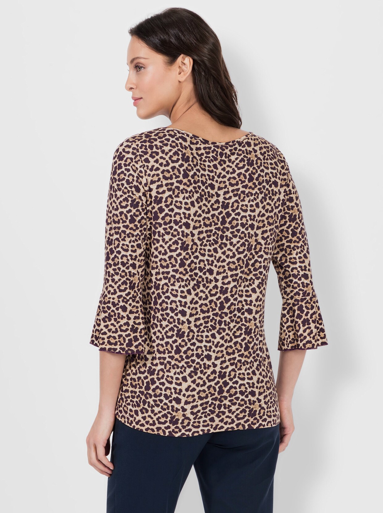 Print-Shirt - aubergine-beige-bedruckt