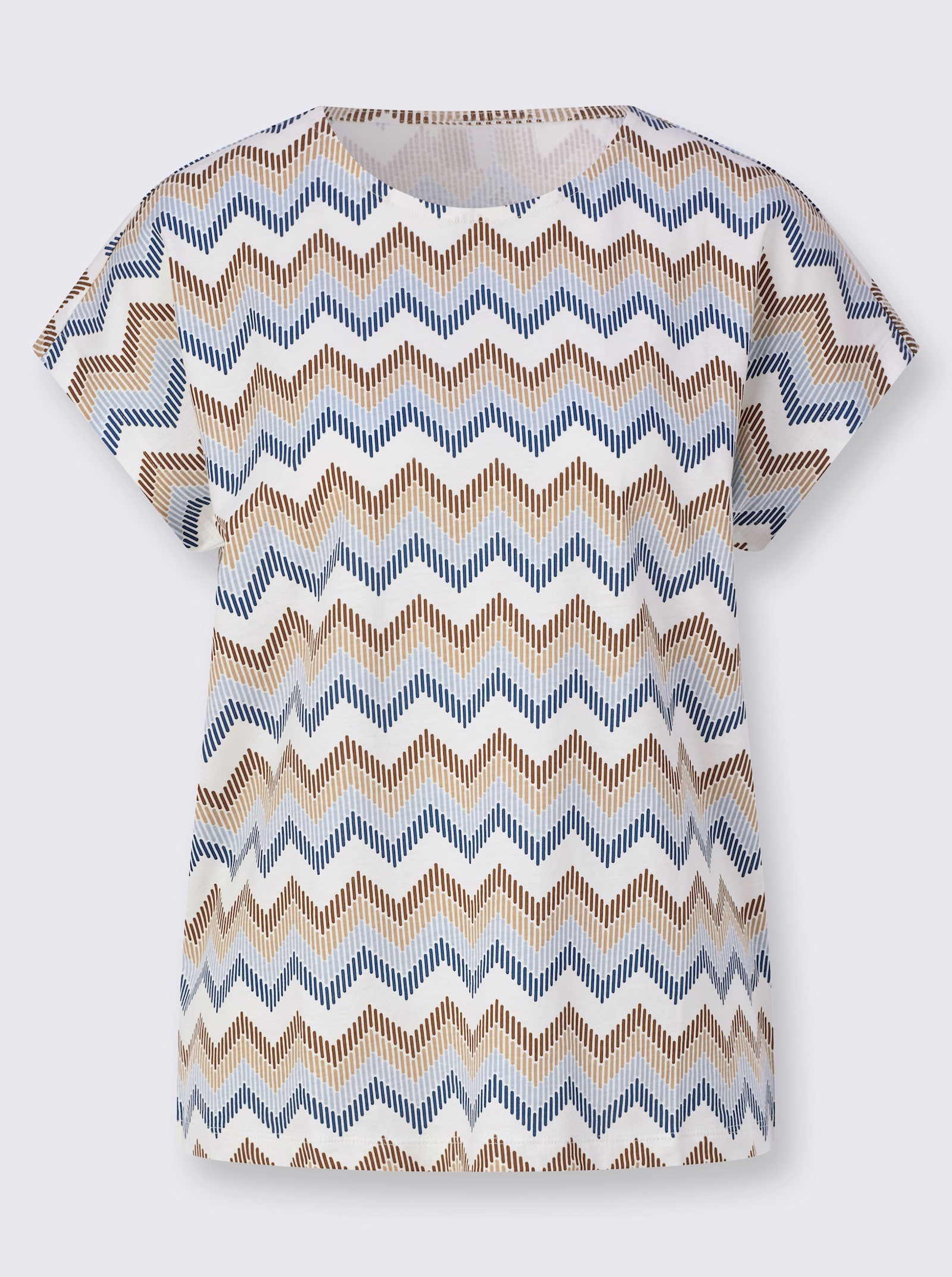 Kurzarmshirt im Zickzack-Muster - hellblau-beige-bedruckt