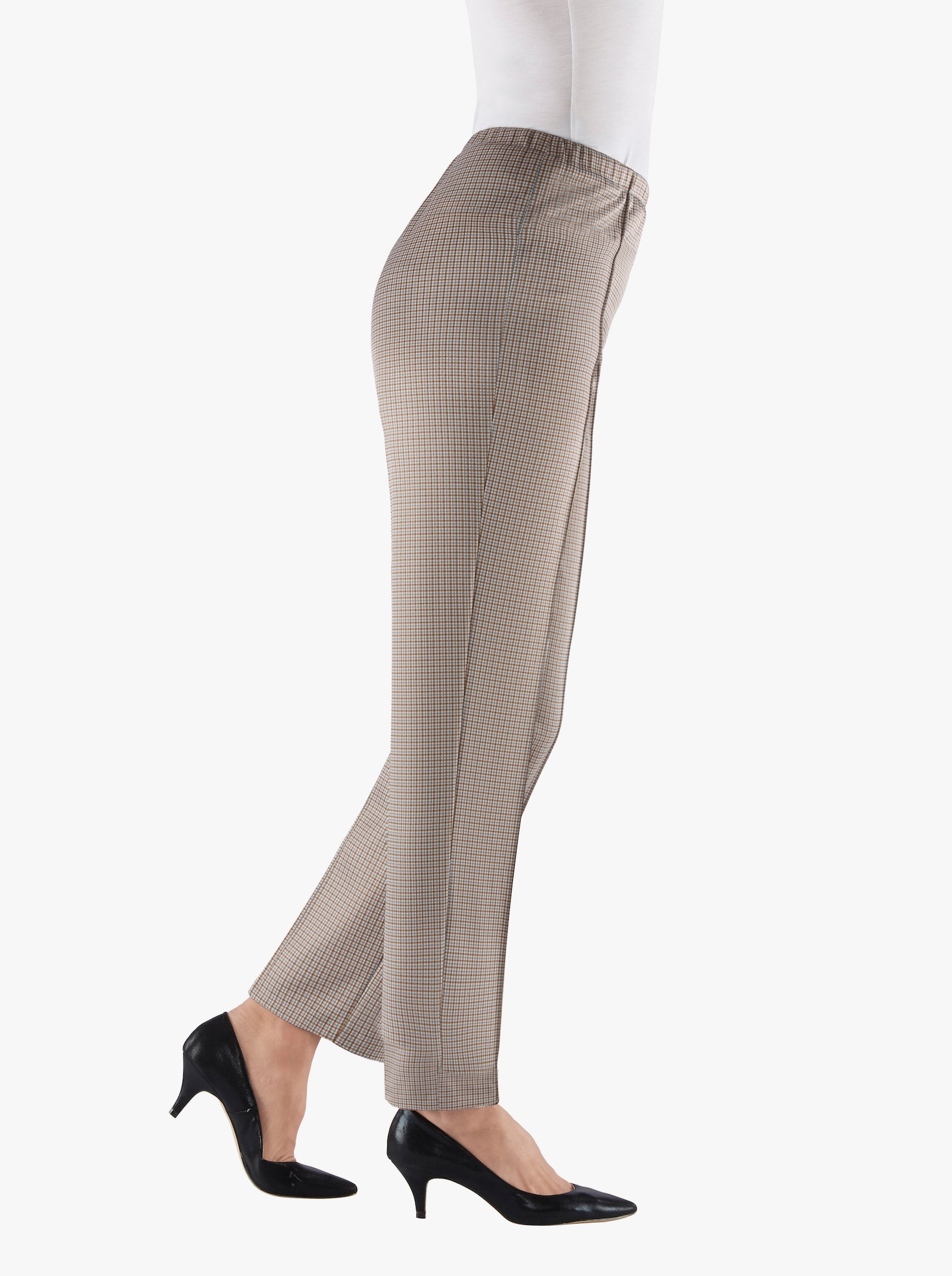 Jerseyhose mit Ripp-Struktur - grau-kariert