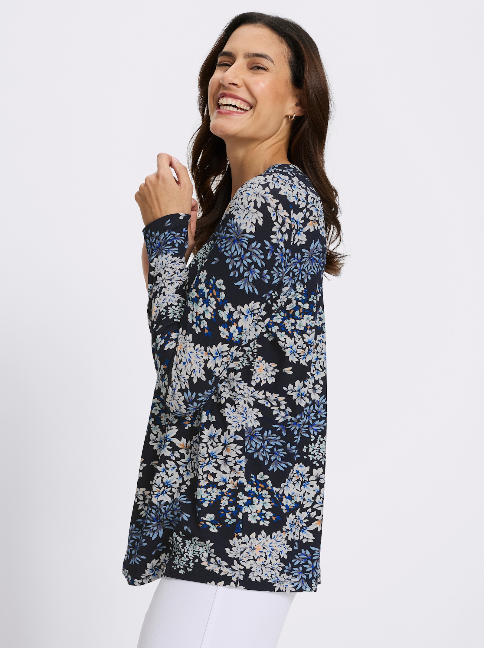 Tunikashirt - marine-taubenblau-bedruckt