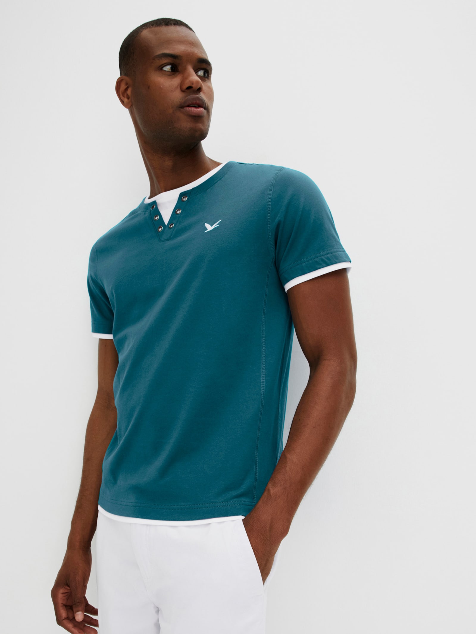 Kurzarmshirt im Doppelpack - jeansblau + aquapetrol