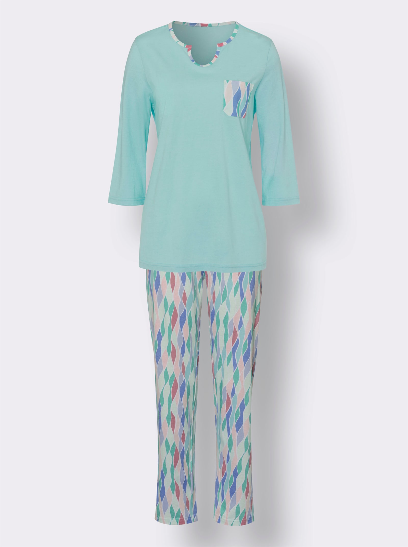Pyjama met 3/4-mouwen, bedrukt - mint geprint