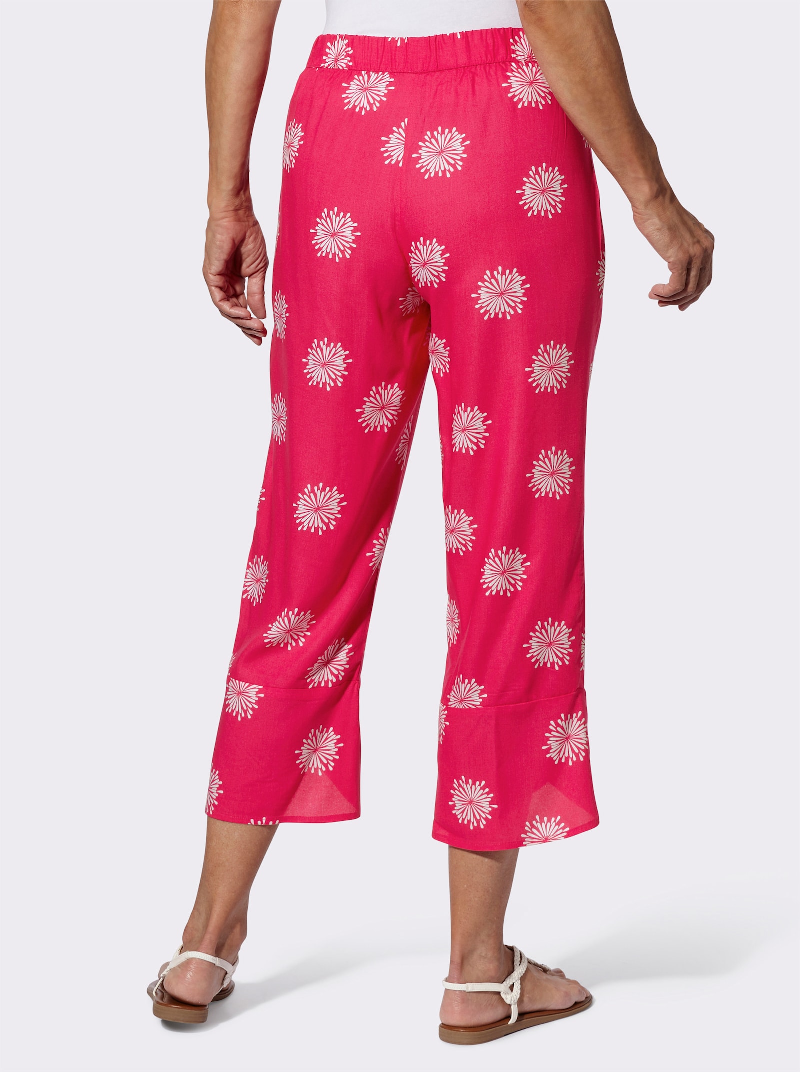 7/8-Hose mit überlappendem Saum - pink-weiss-bedruckt