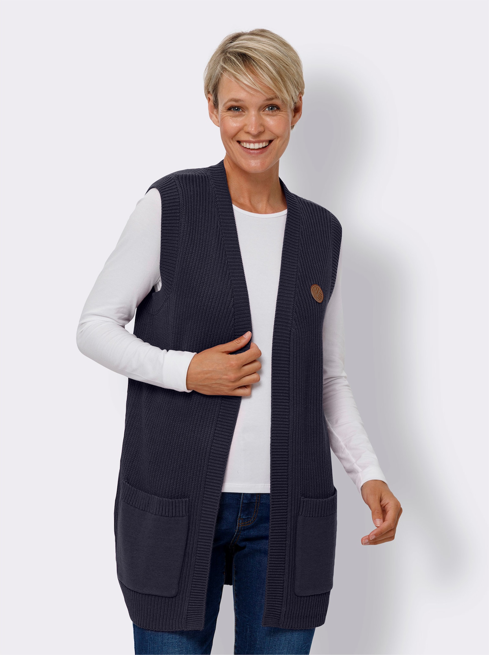 Pletená vesta, rebr.vzhľ. - námornícka modrá