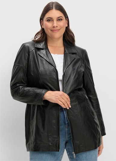 sheego Lederjacke in langer, leicht taillierter Form - schwarz