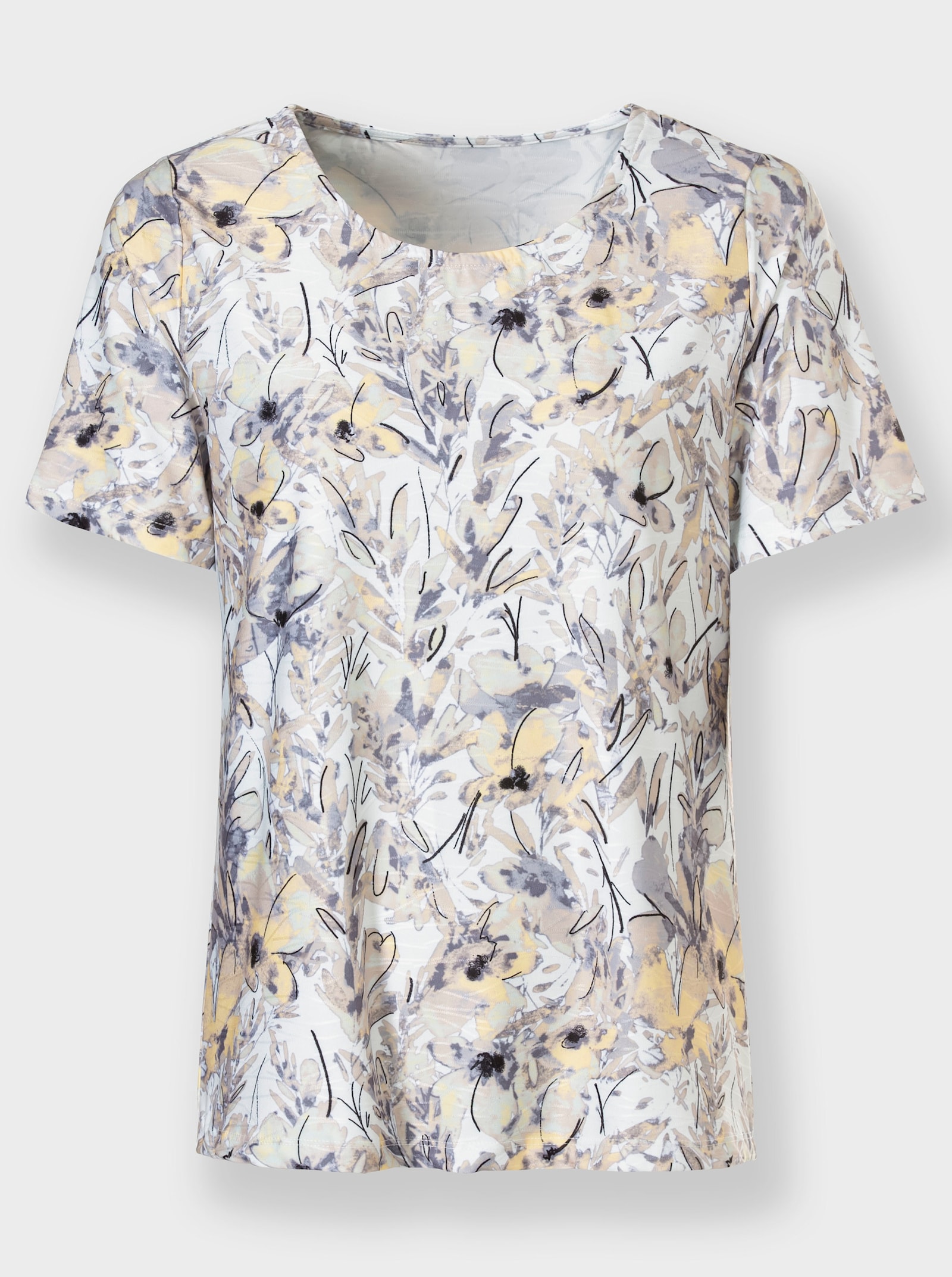 Rundhalsshirt im floralen Dessin - sand-ecru-bedruckt