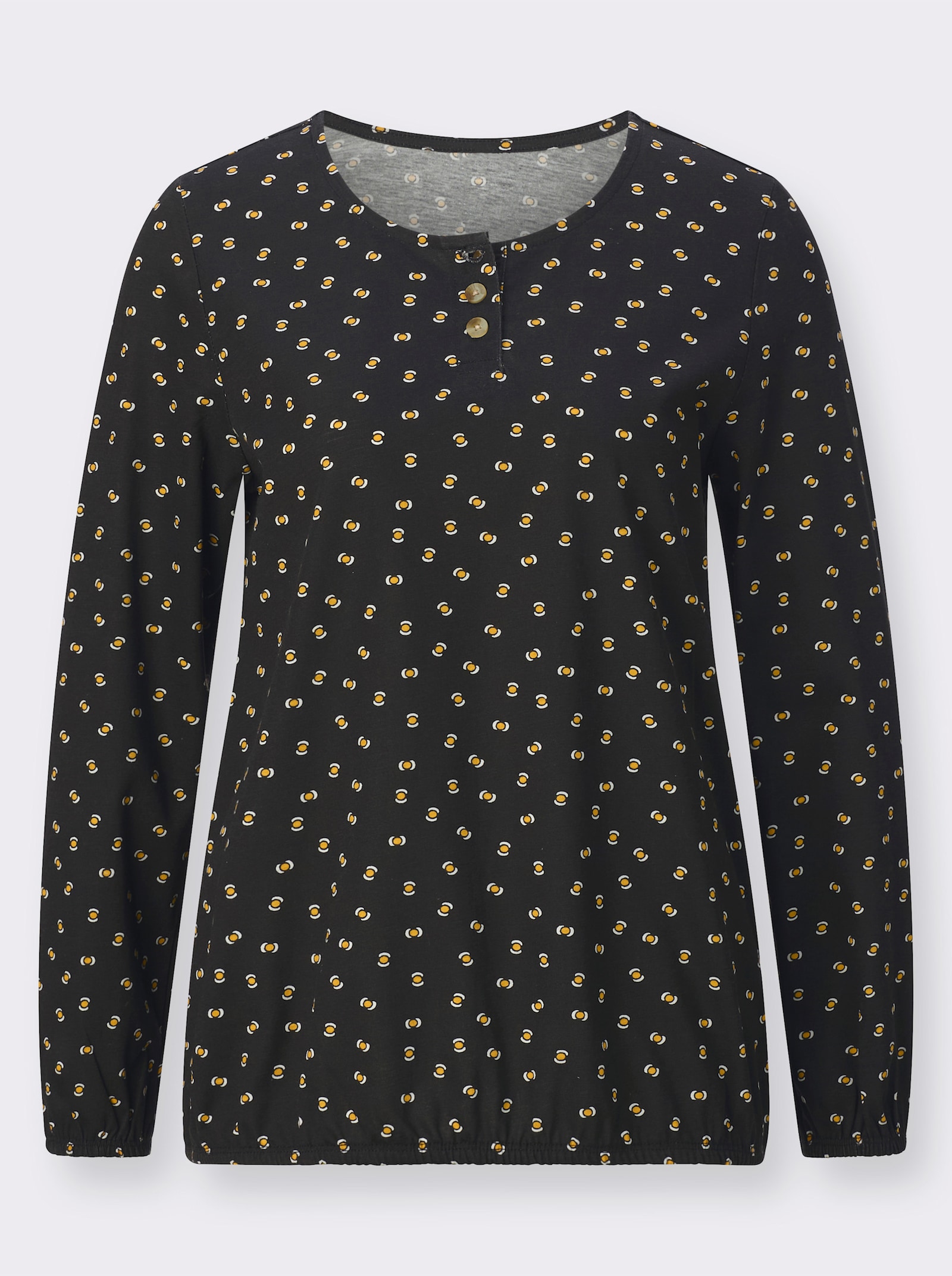 Langarmshirt mit elastischen Abschlüssen - schwarz-ocker-bedruckt