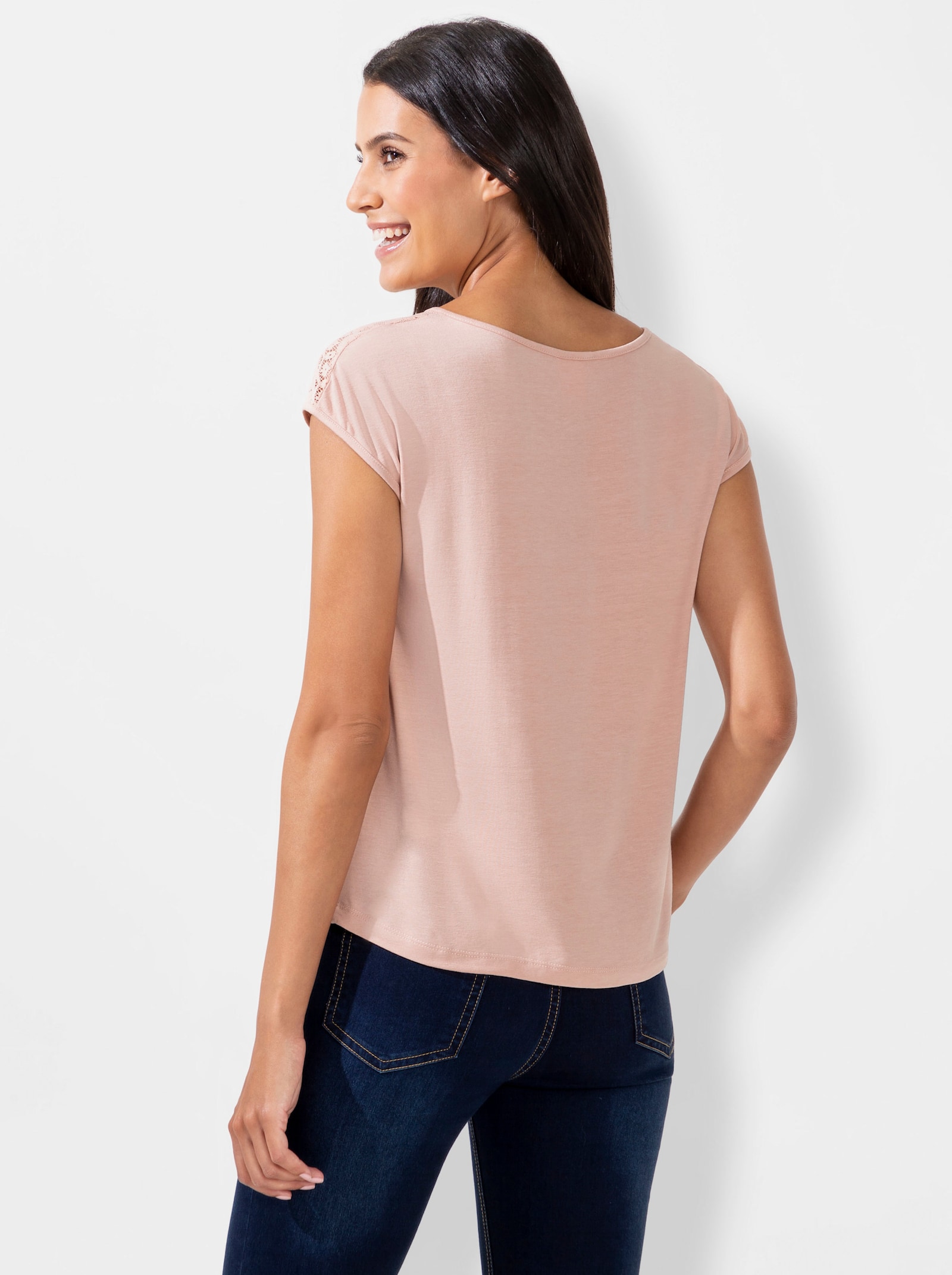 V-Shirt mit Reißverschluss - puder