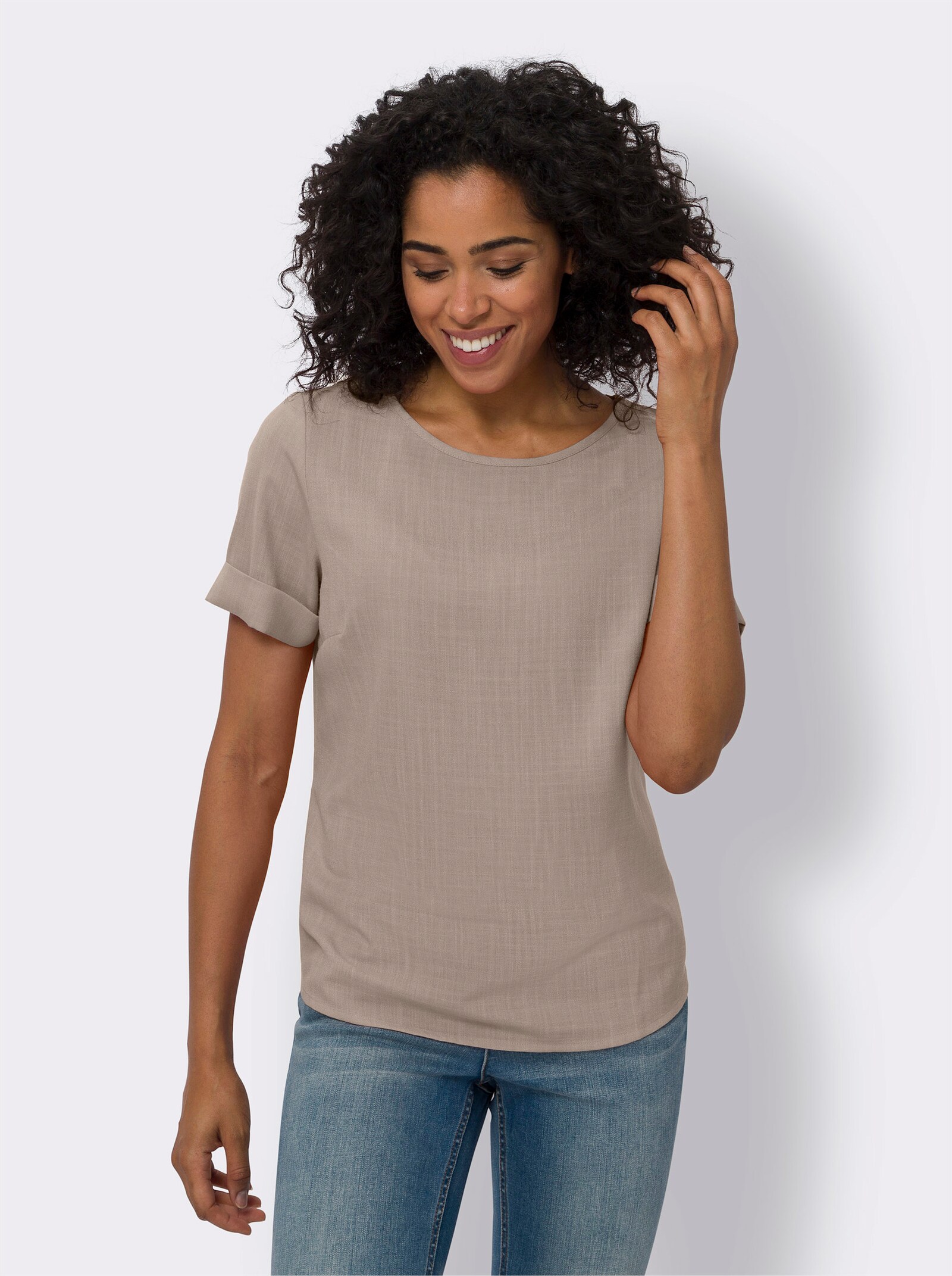 Comfortabele blouse in linnenlook, onderhoudsarm - sesam