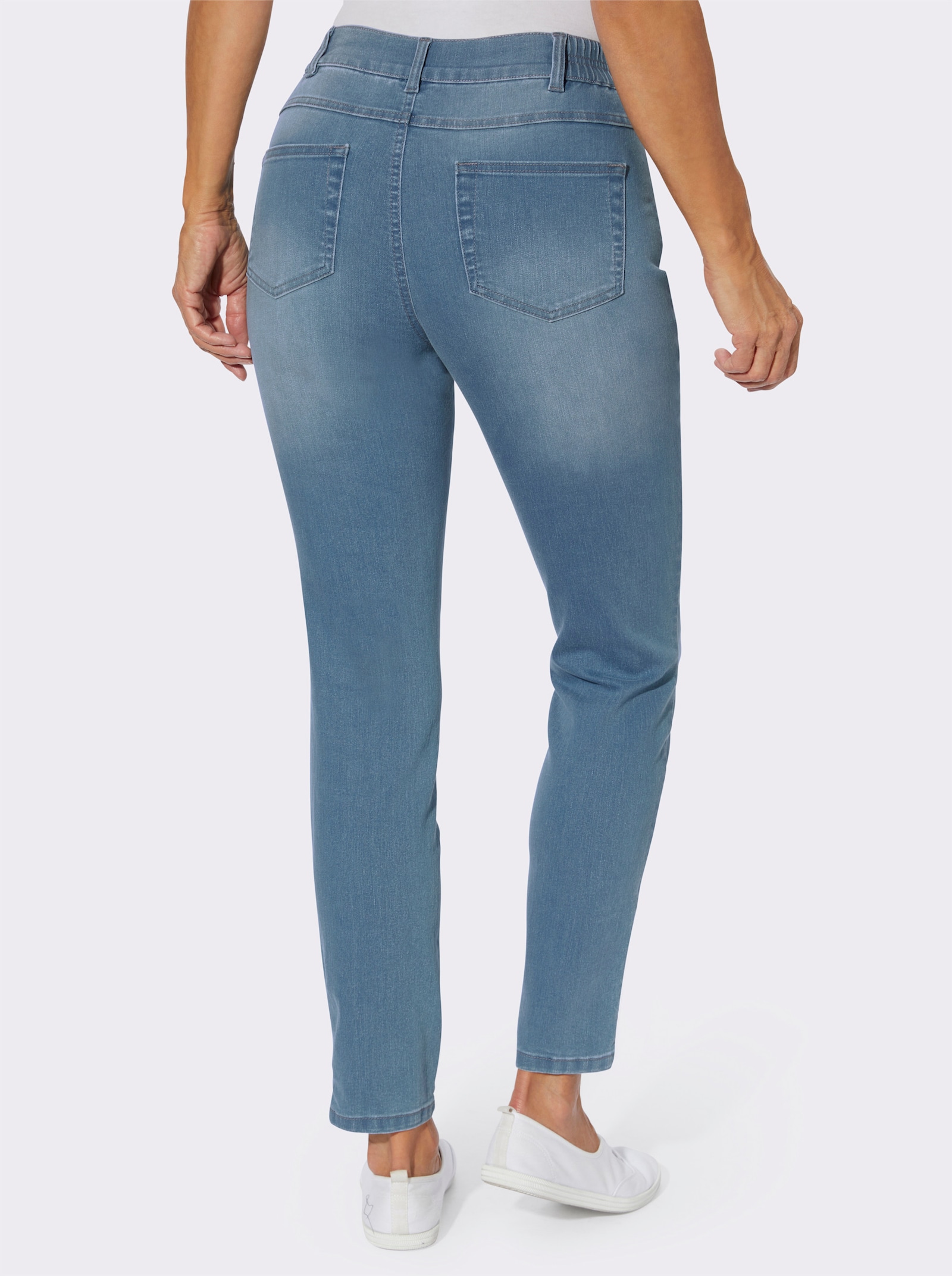 Jeans in verkürzter Form, Dehnbund - blue-bleached