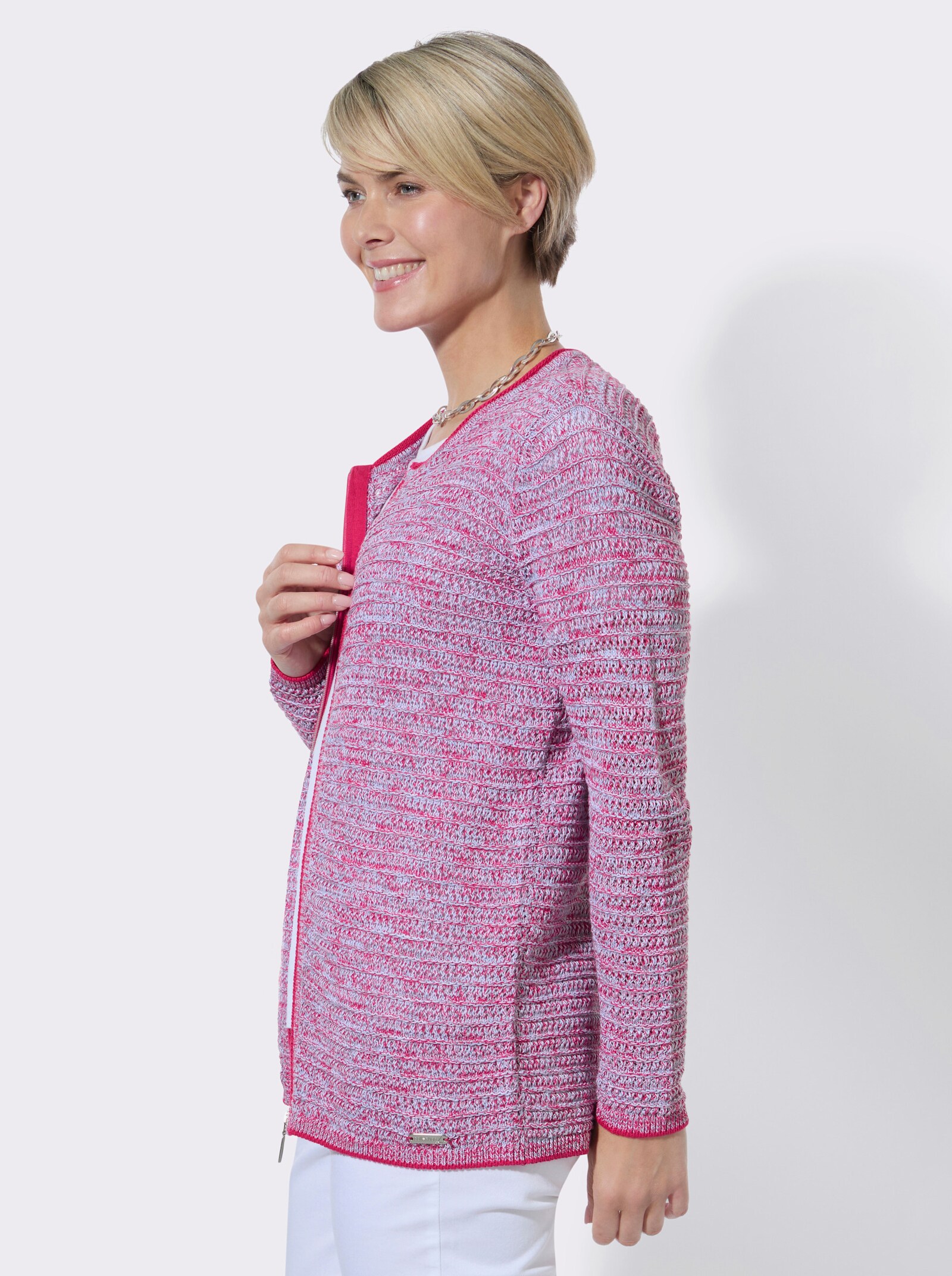 Strickjacke im Ajourmuster - pink-meliert