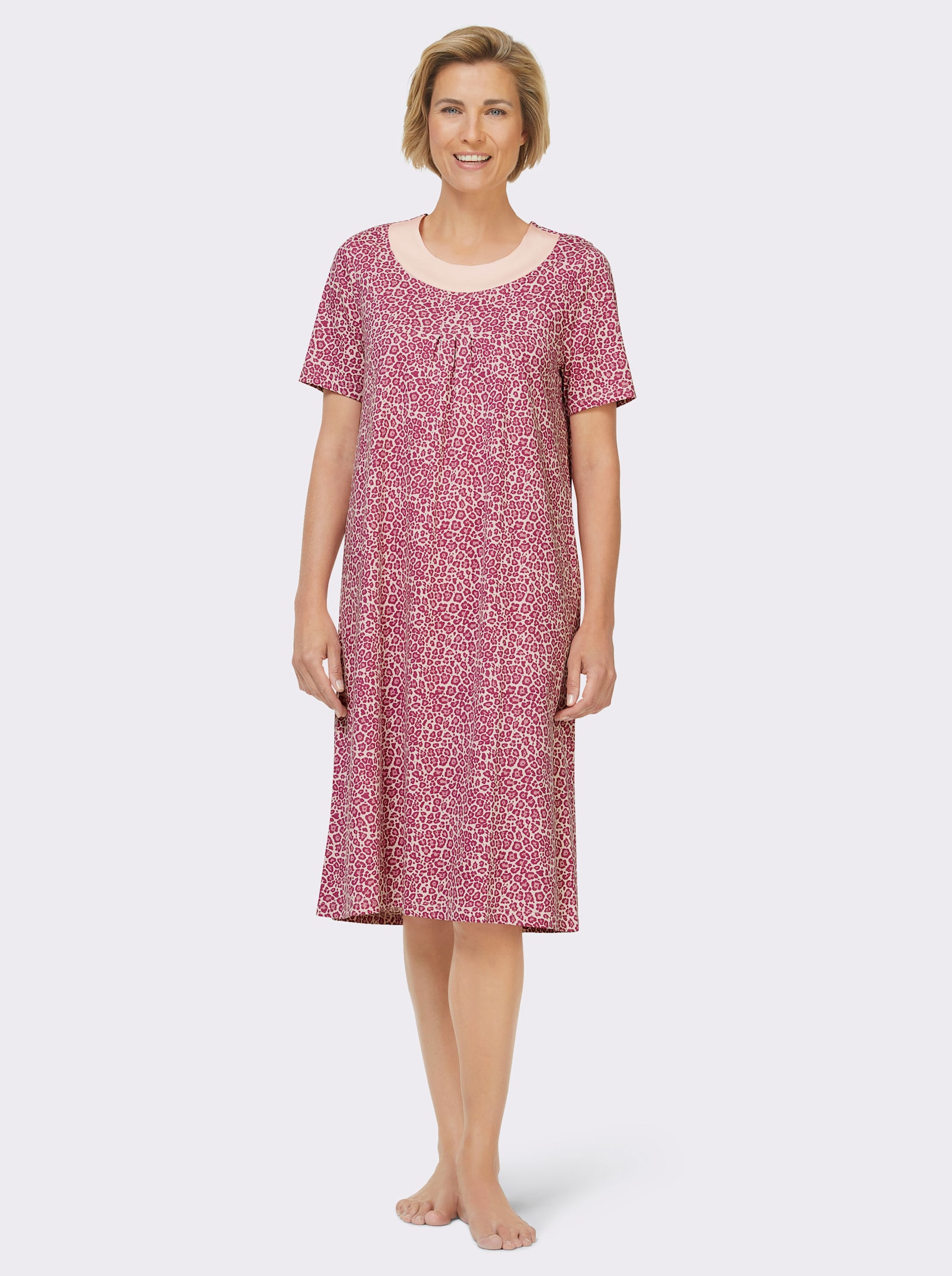 wäschepur Nachthemden im Minimaldessin - weiß-steingrau + hellrosé-altrosa