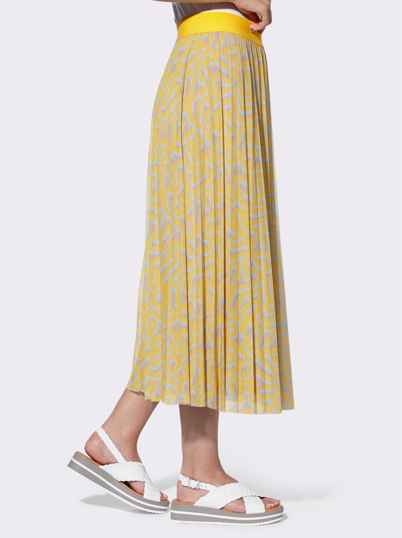 heine Maxirock mit Kontrast-Futter, bedruckt - sonnengelb-beige-bedruckt