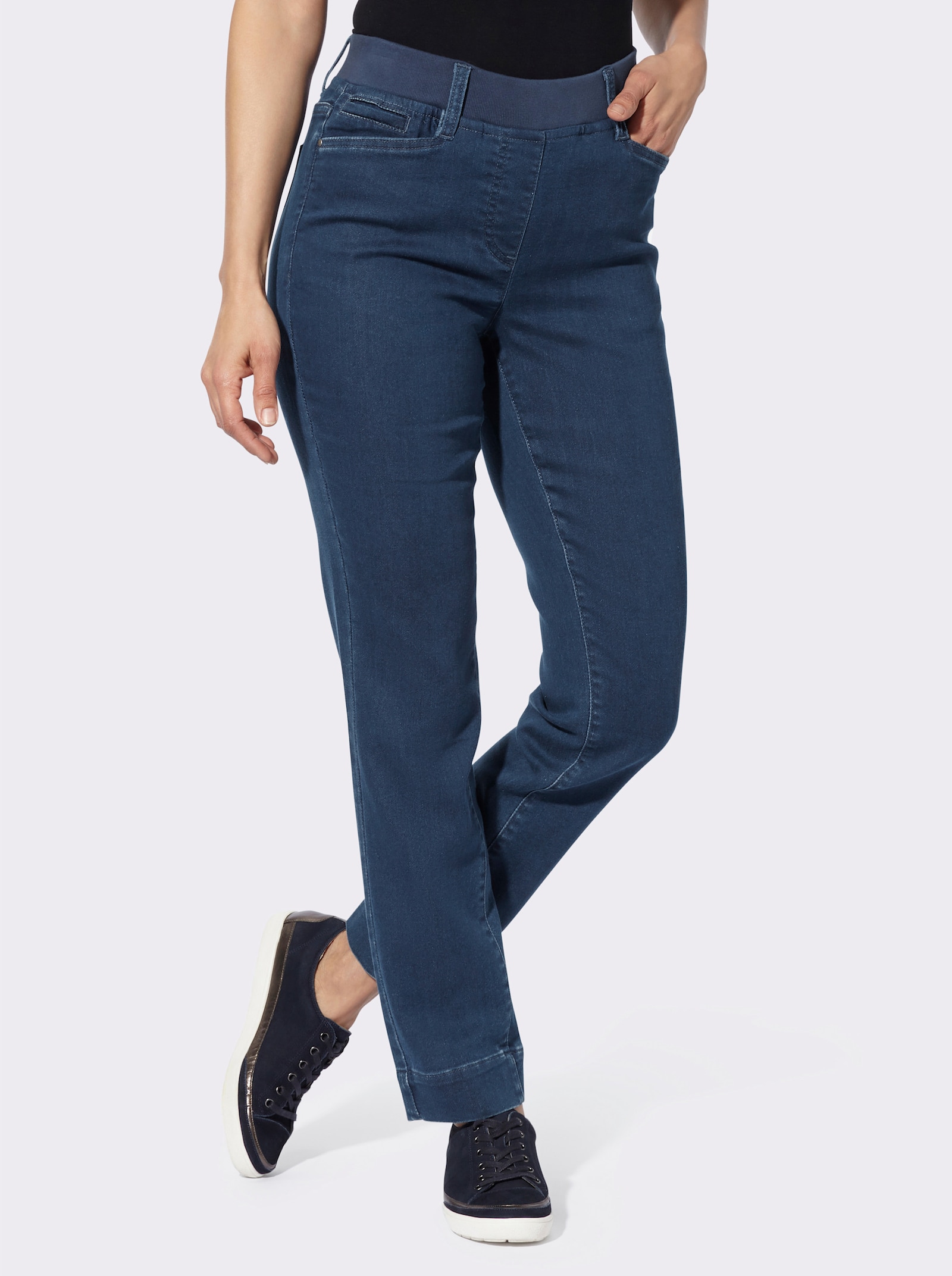 Schlupfjeans mit Ripp-Dehnbund - blue-stone-washed