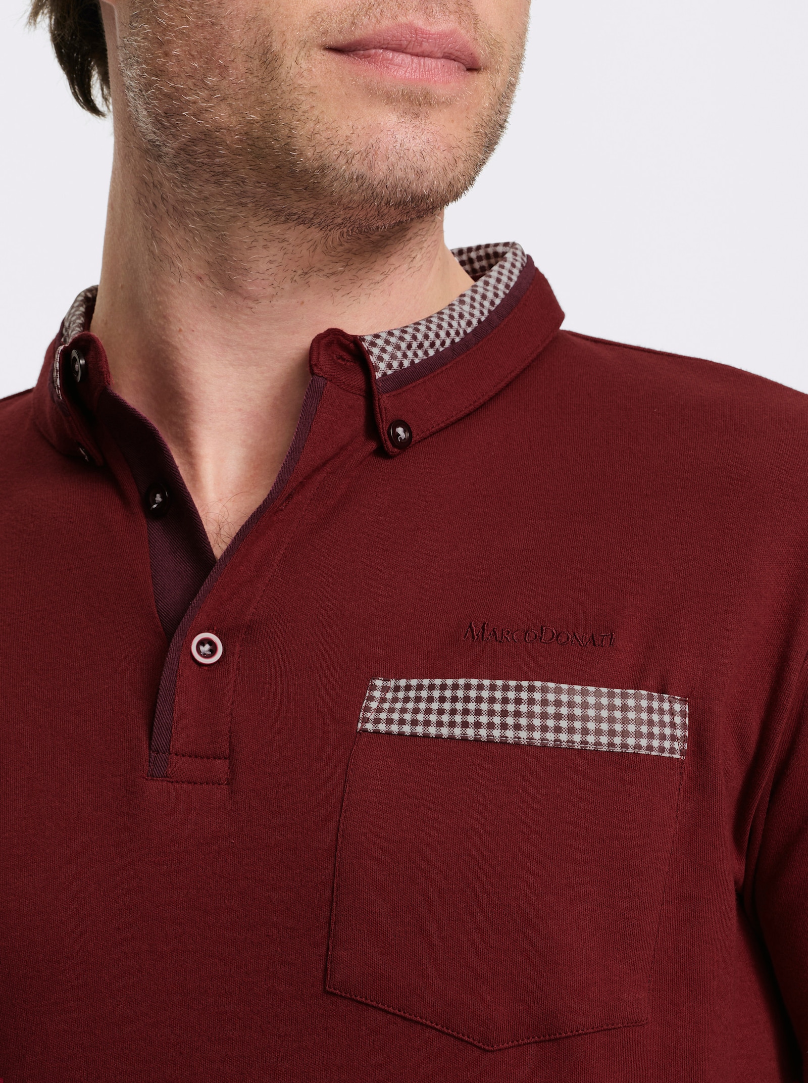 Marco Donati Langarmshirt mit Button-Down-Kragen - dunkelrot