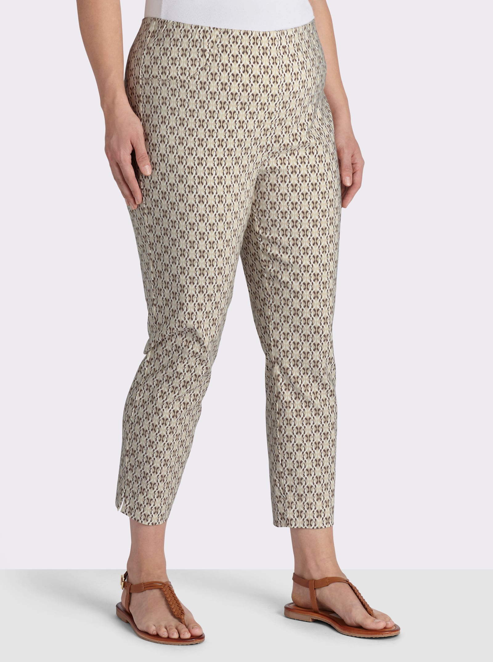  Bengalinhose mit Schlitzen am Bein - sand-dunkeltaupe-bedruckt