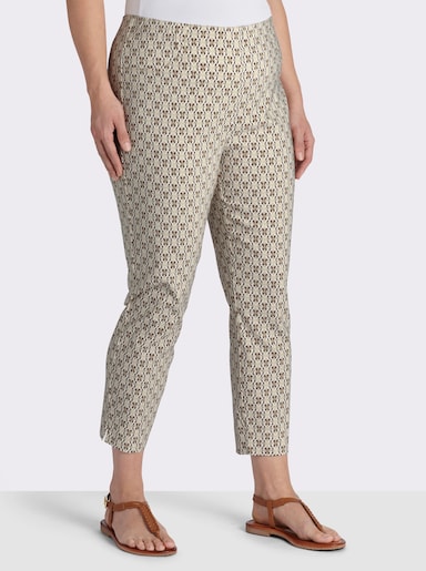 Bengalinhose mit Schlitzen am Bein - sand-dunkeltaupe-bedruckt