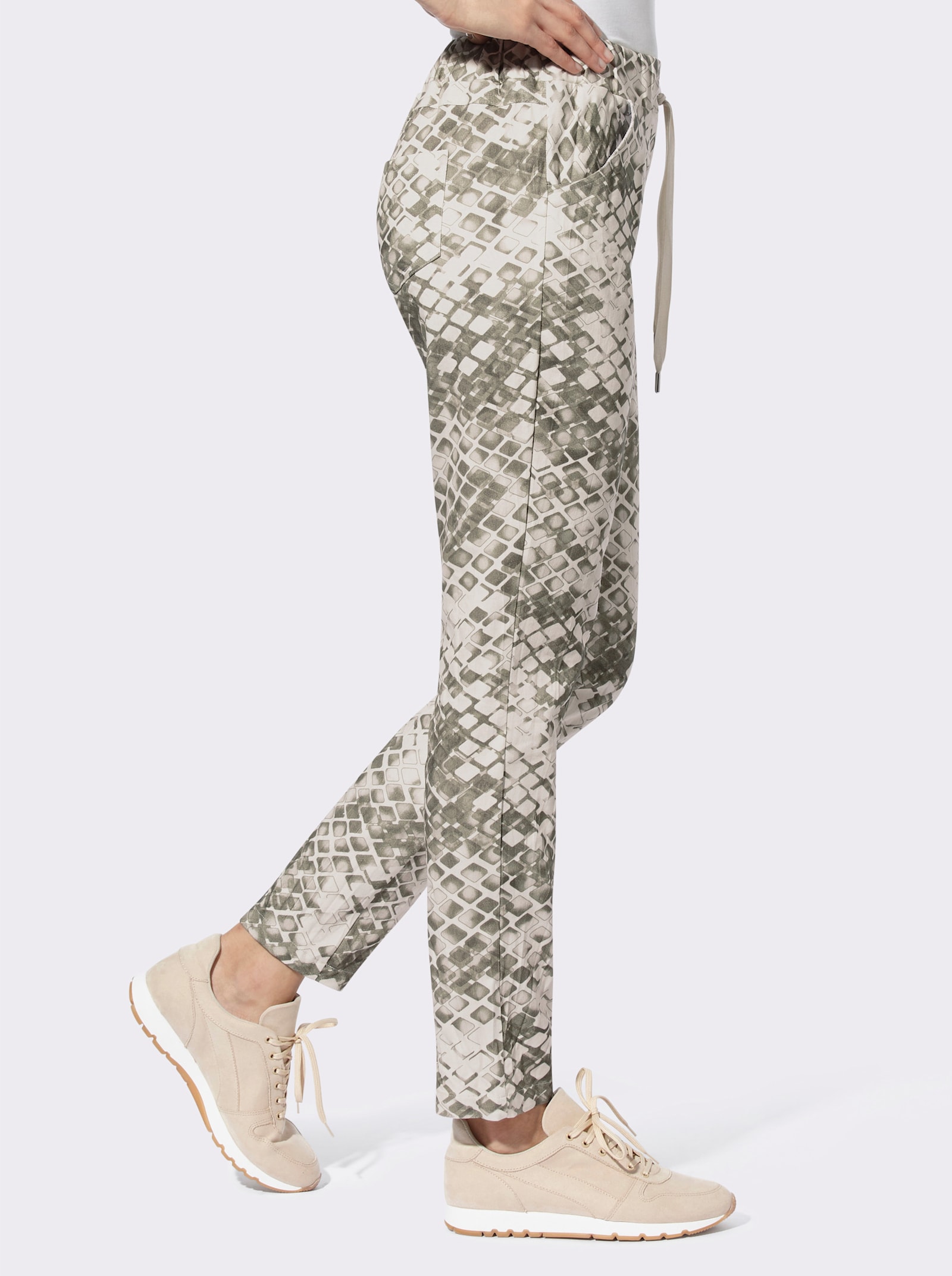 heine Druckhose in schmaler Beinform - khaki-champagner-bedruckt