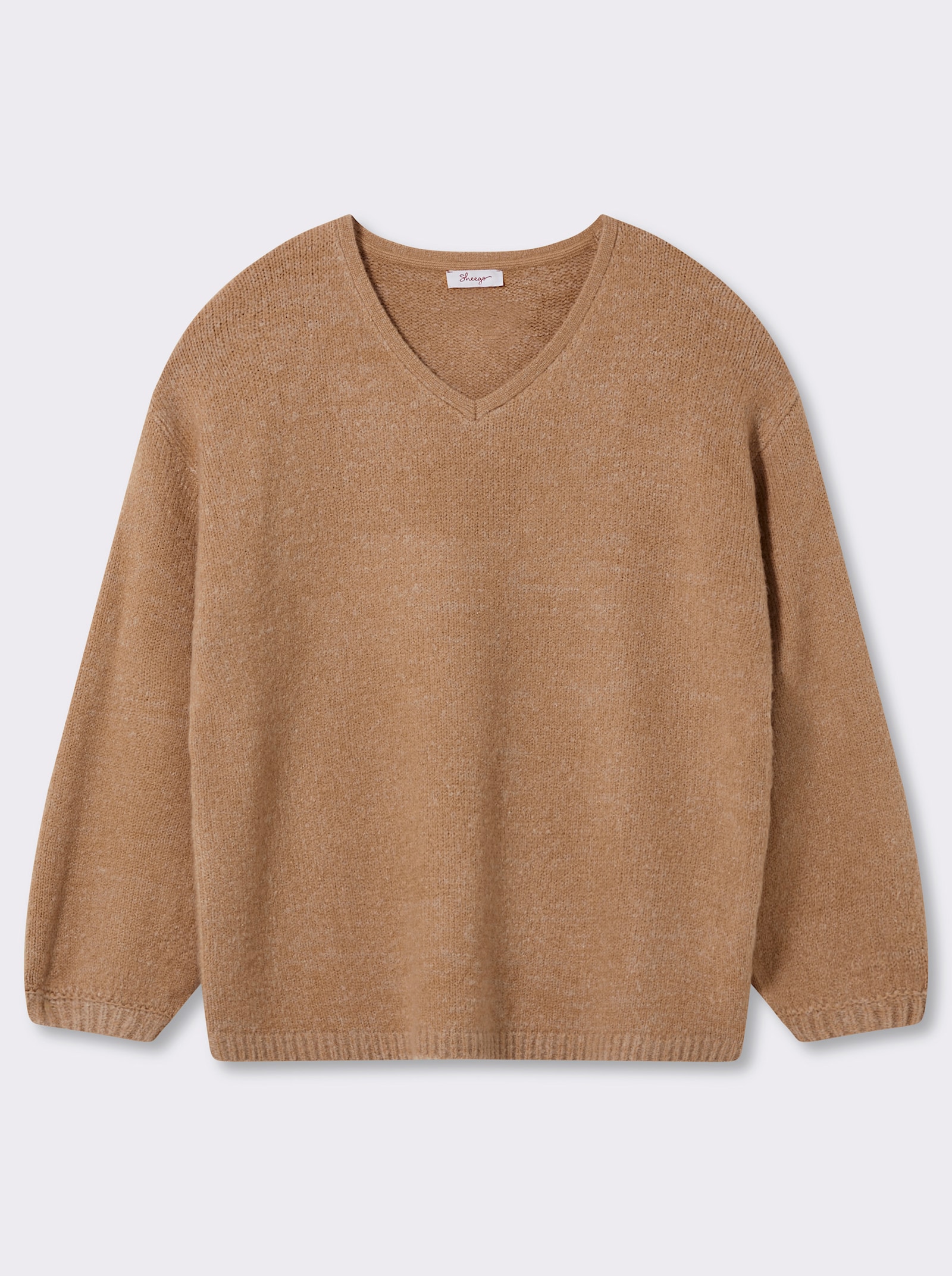 sheego V-Ausschnitt-Pullover mit Ballonärmeln - camel-meliert