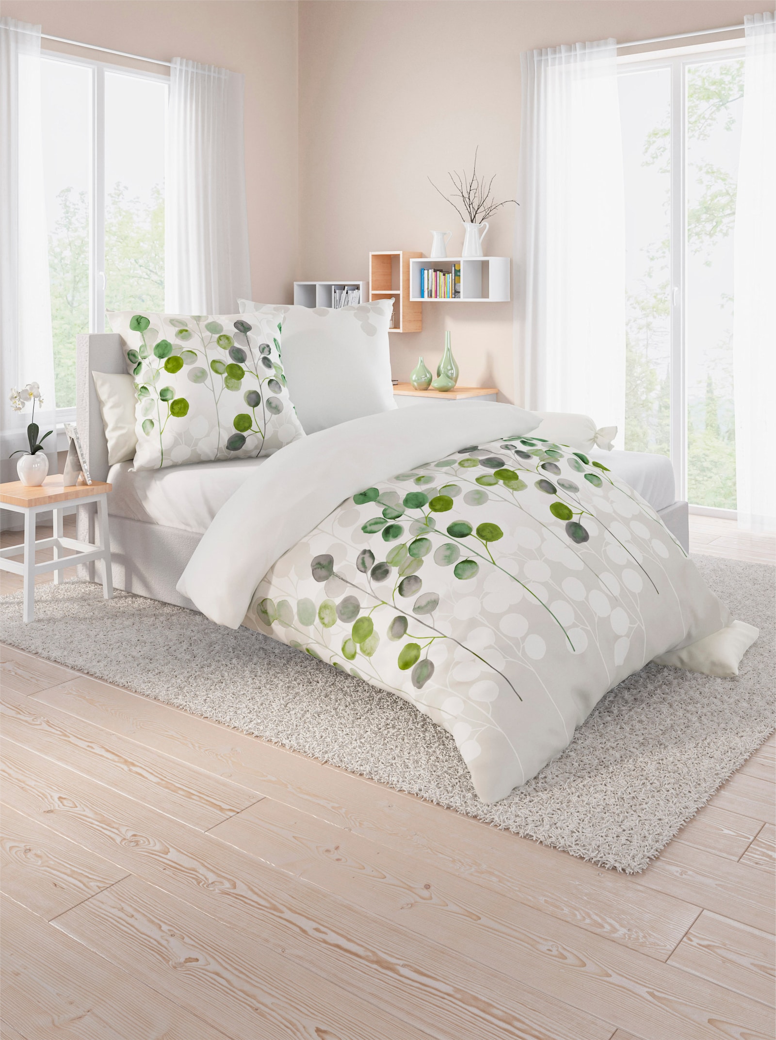 Biberna Bettwäsche - weiß-grün