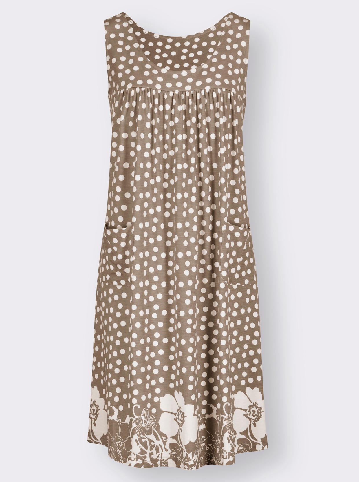 Jersey jurk - taupe/wit geprint