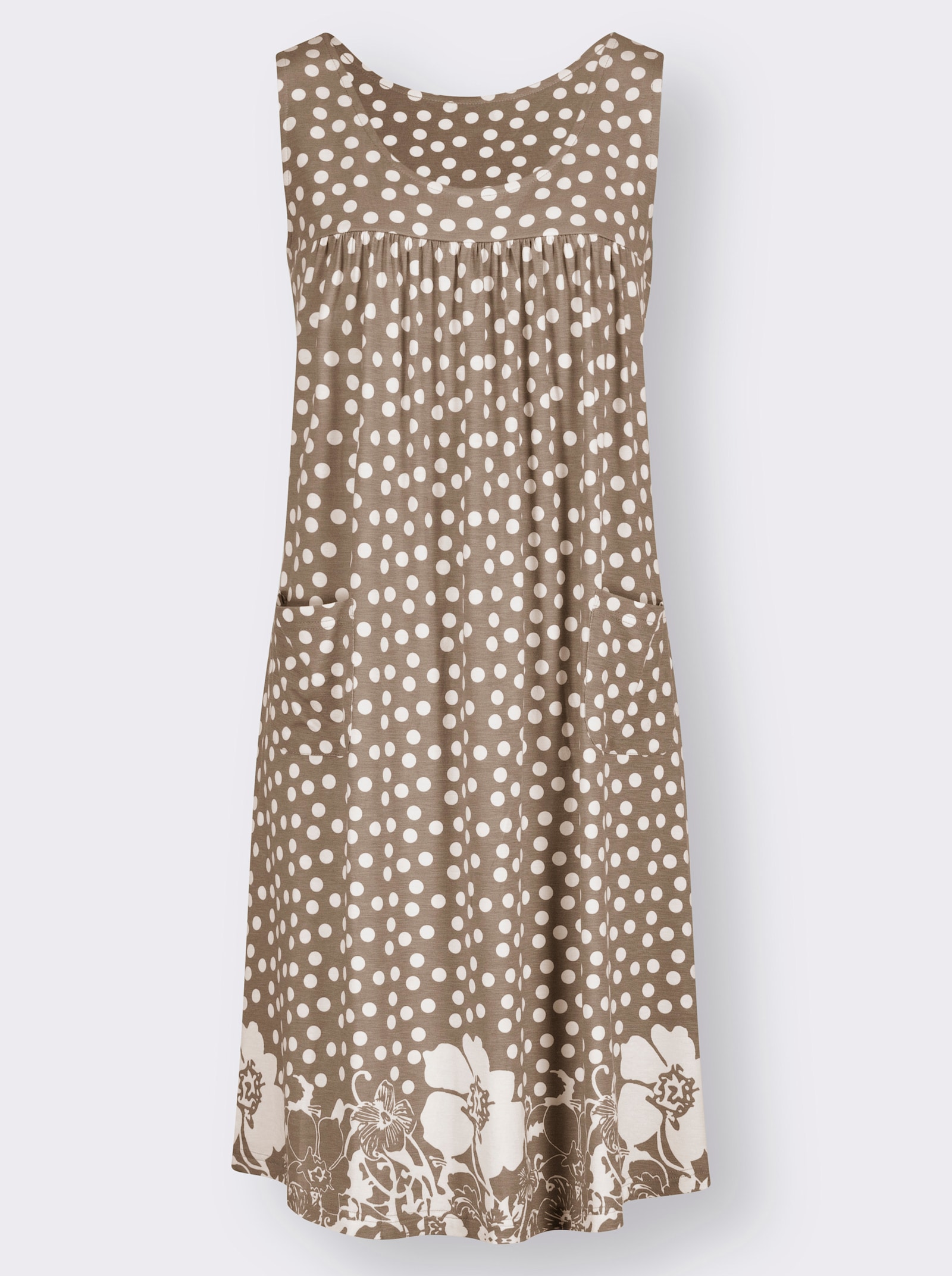 Žerzejové šaty s bordurovým potiskem - taupe-bílá-potisk