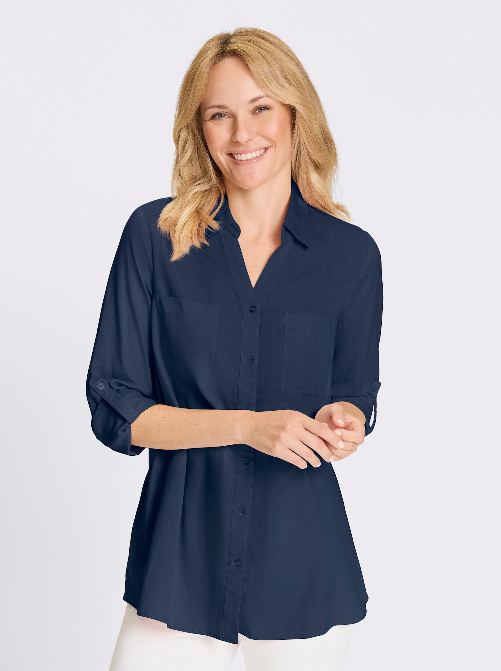 Longbluse mit Brusttaschen - dunkelblau