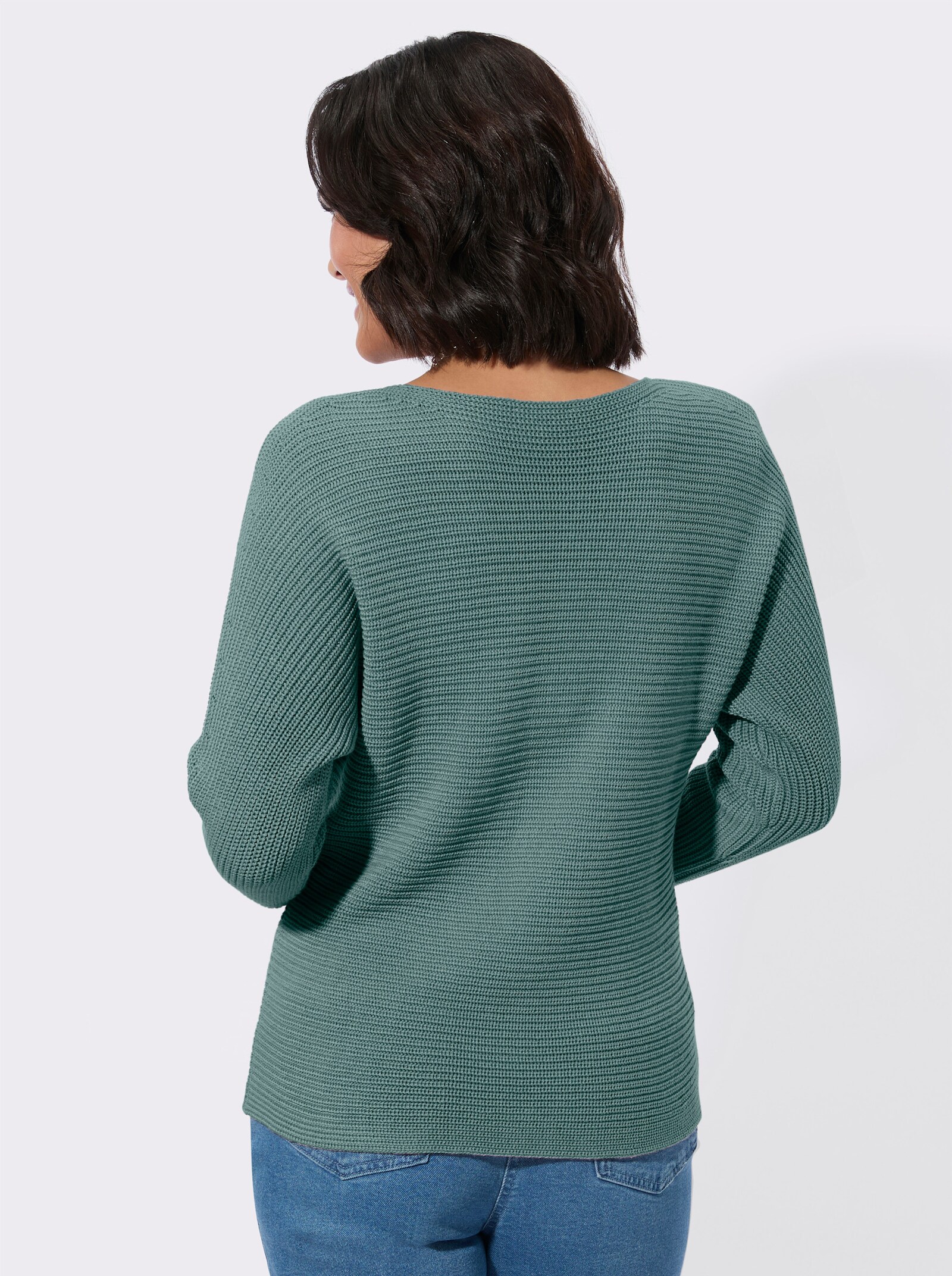 Langarm-Pullover mit U-Boot-Ausschnitt - jade