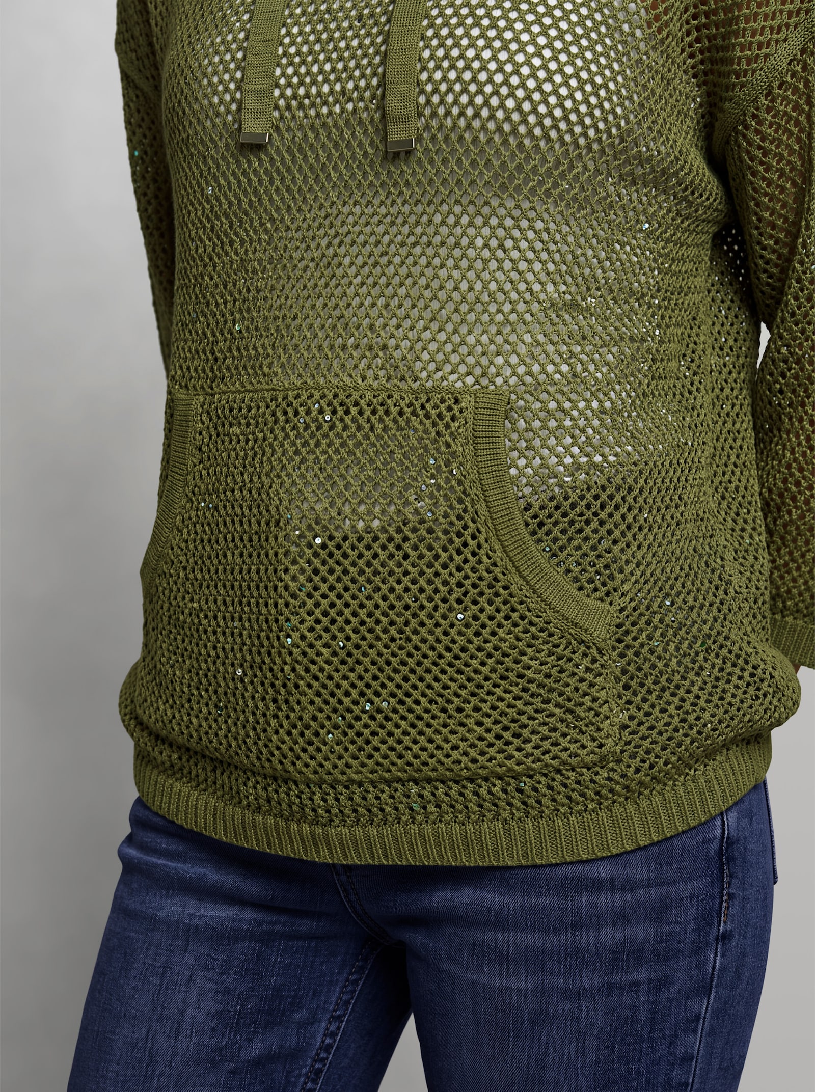 heine Lurex-Pullover mit Kapuze - oliv
