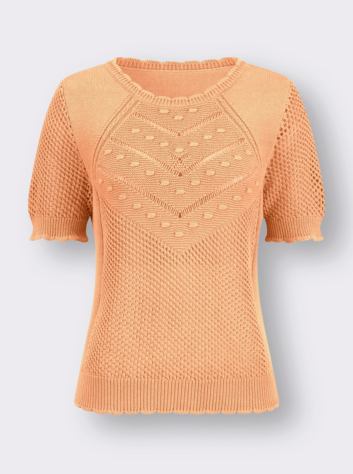 Ajourpullover mit kurzen Ärmeln - apricot