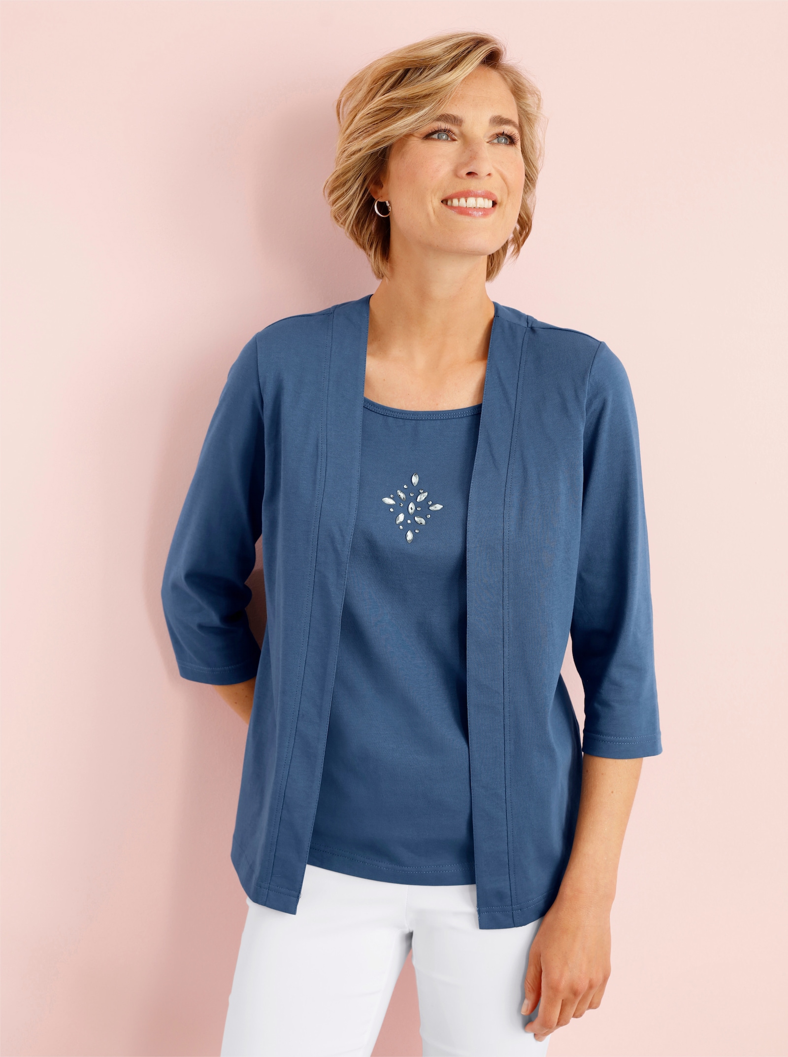 2-in-1-shirt met inzet voor - jeansblauw