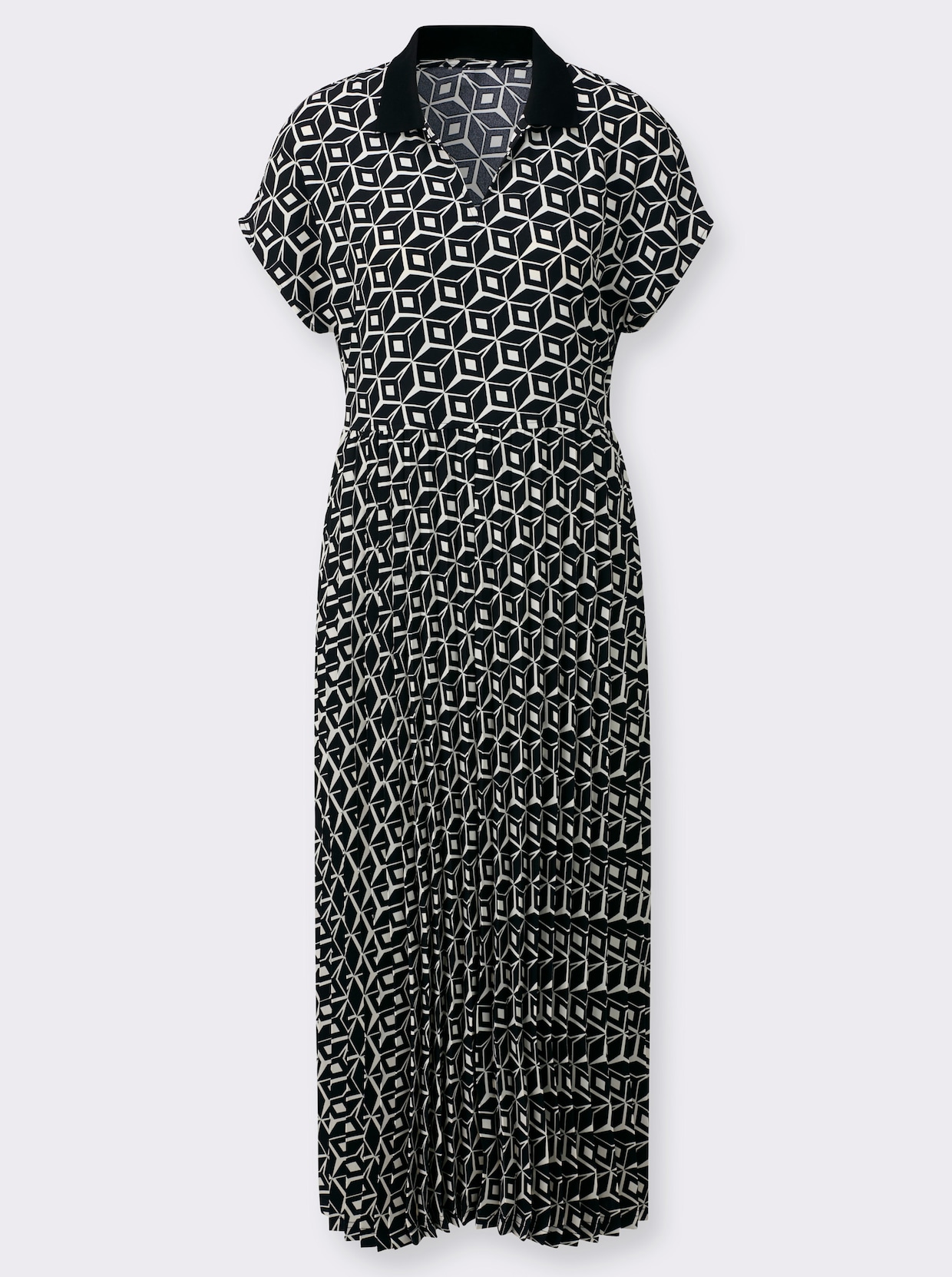 Druckkleid - schwarz-champagner-bedruckt