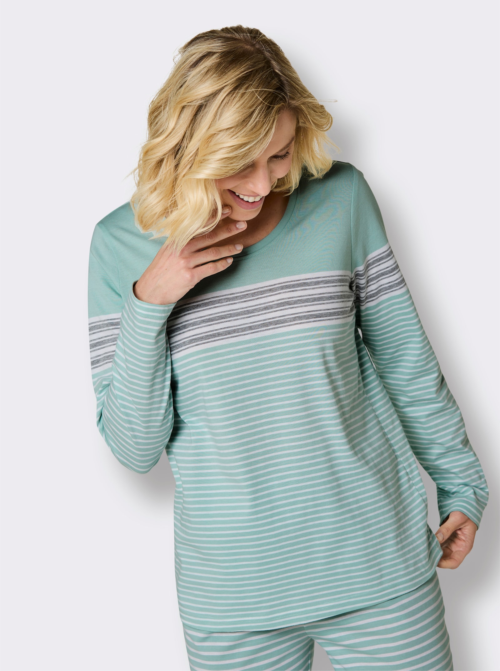 wäschepur Schlafshirt mit Ringelmuster - kalkmint-weiß-geringelt