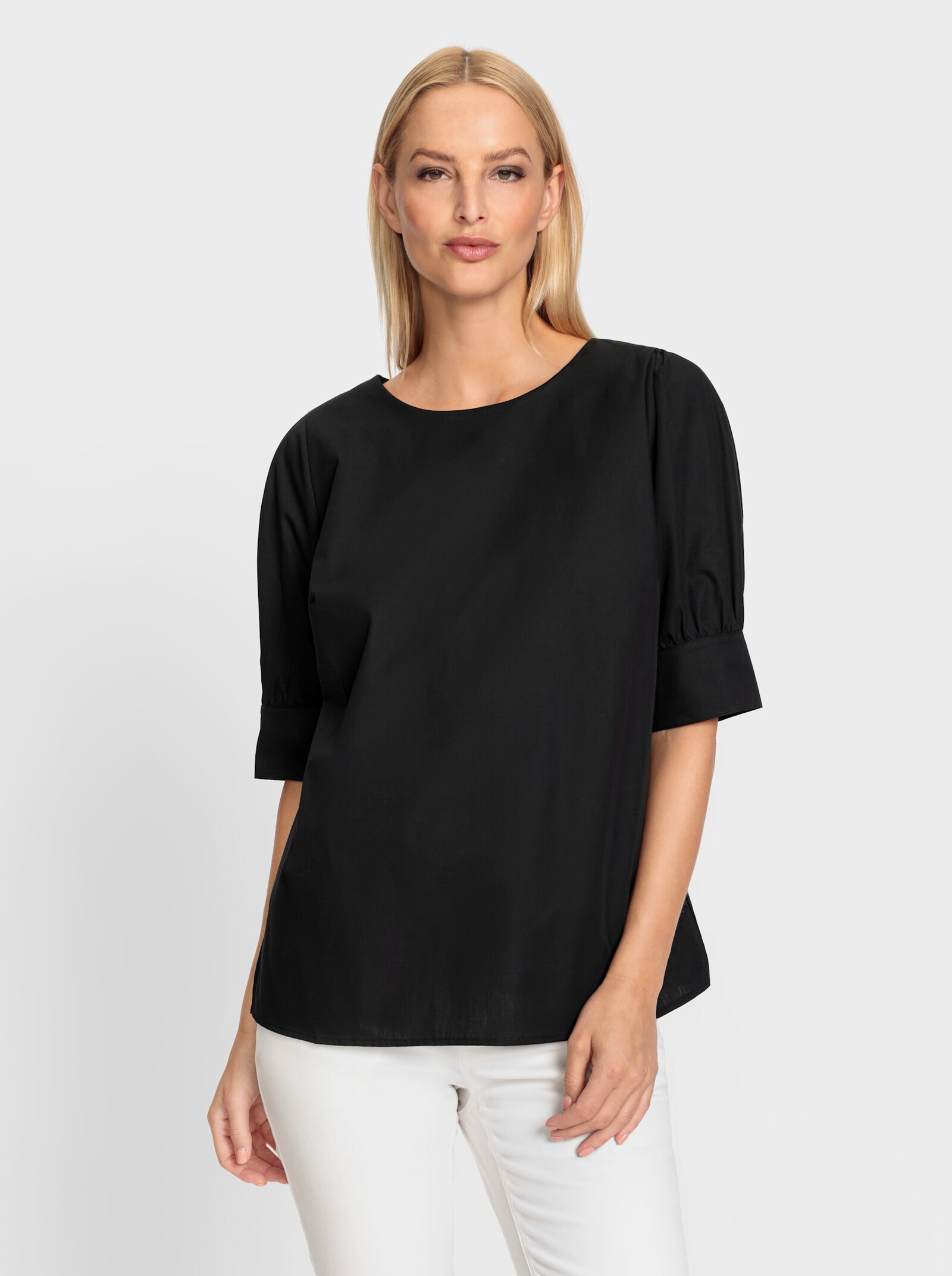 heine Baumwollbluse mit 3/4-langen Puffärmeln - schwarz