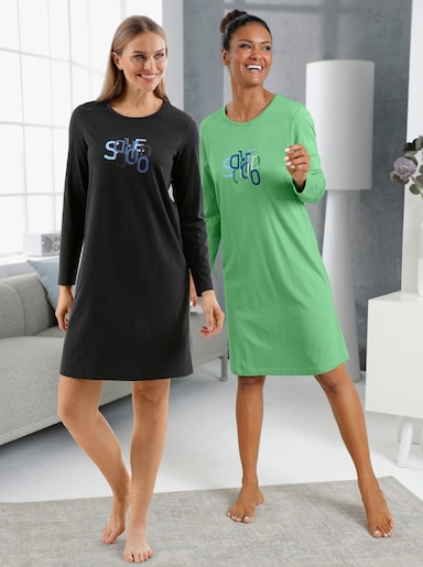 wäschepur Sleepshirts im 2er-Pack - apfel + schwarz