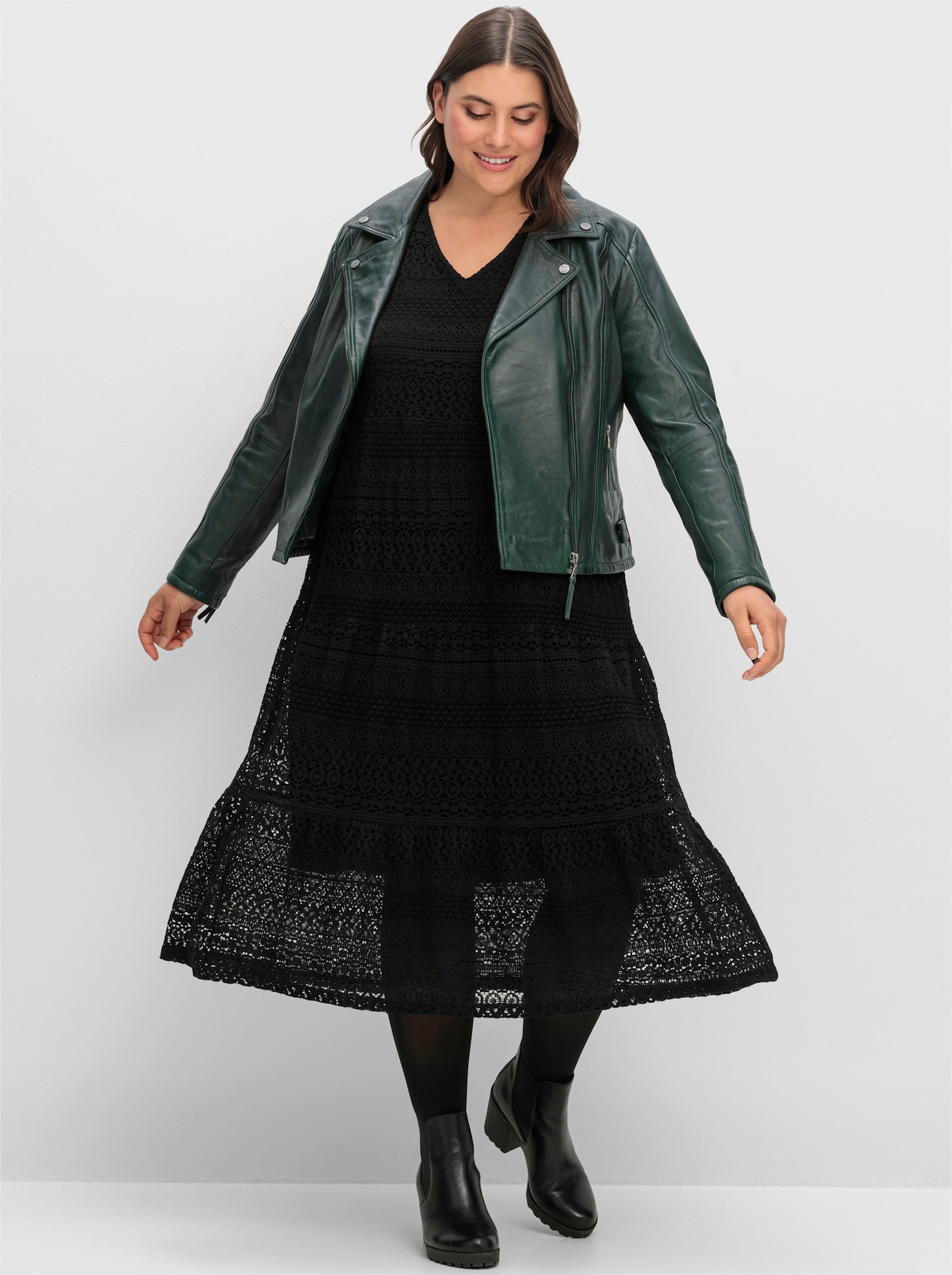 sheego Robe midi en dentelle - noir