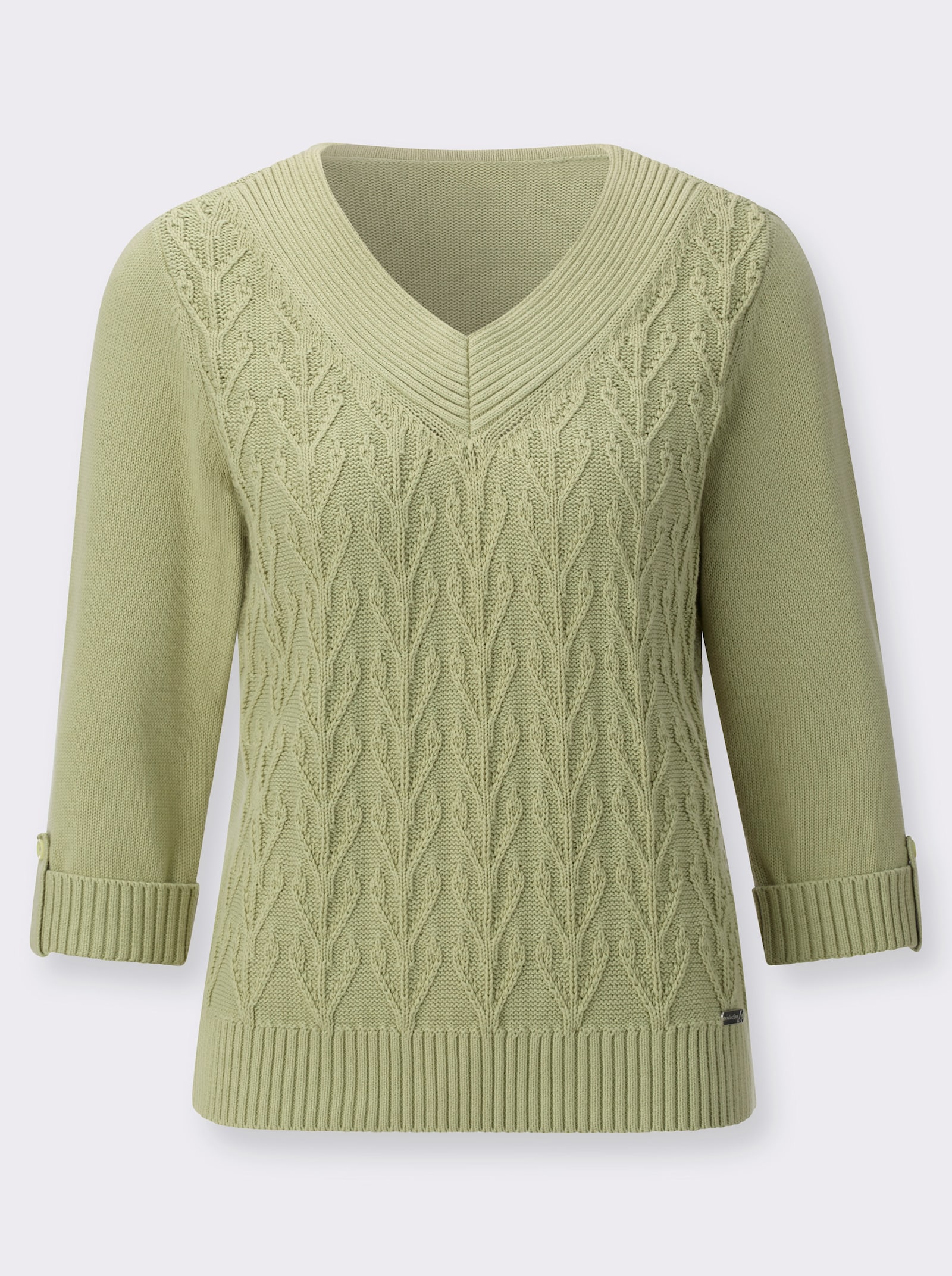 Baumwollpullover mit Strukturstrick-Muster - lindgrün