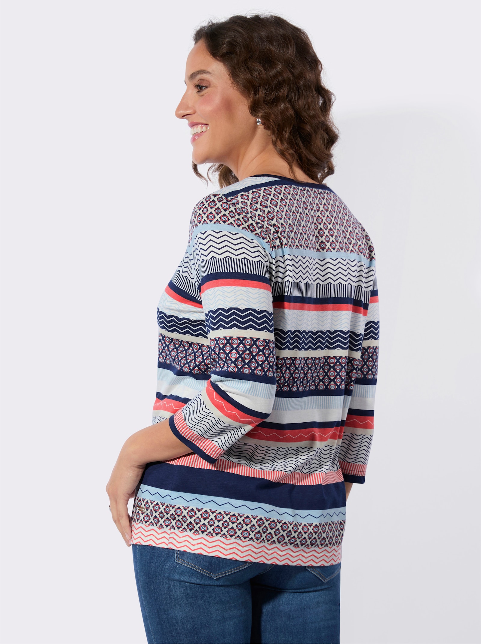 Shirt met print en afgeronde zoom - marine/grapefruit bedrukt