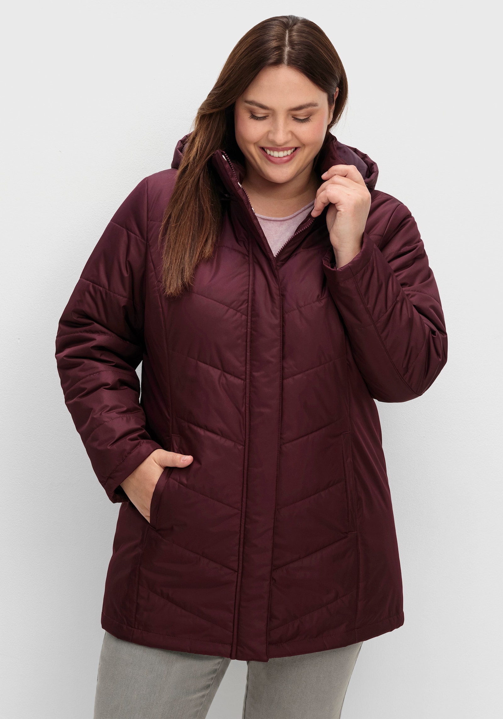 Longjacke mit abnehmbarer Kapuze - bordeaux
