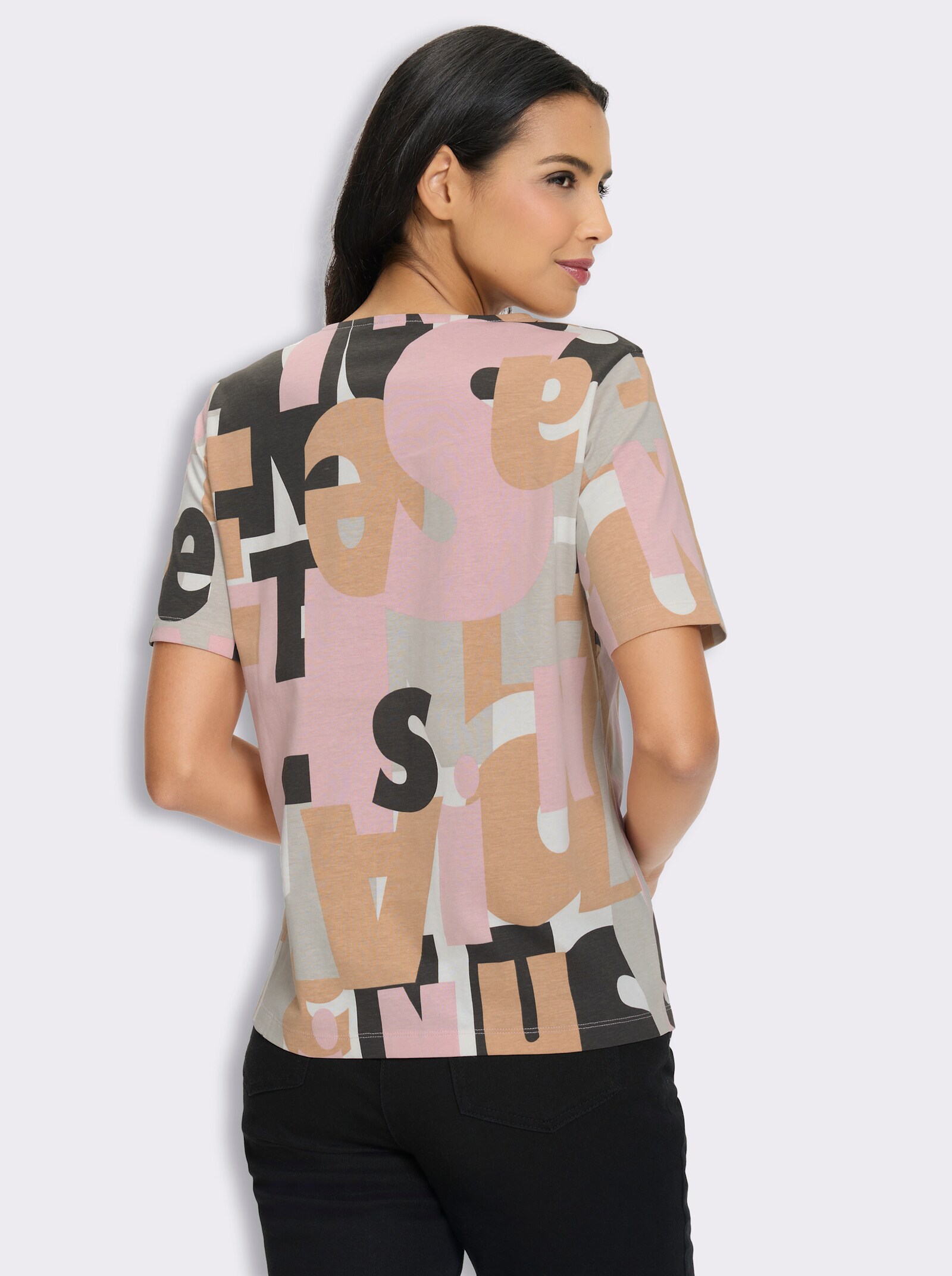 Kurzarmshirt - hortensie-graphit-bedruckt